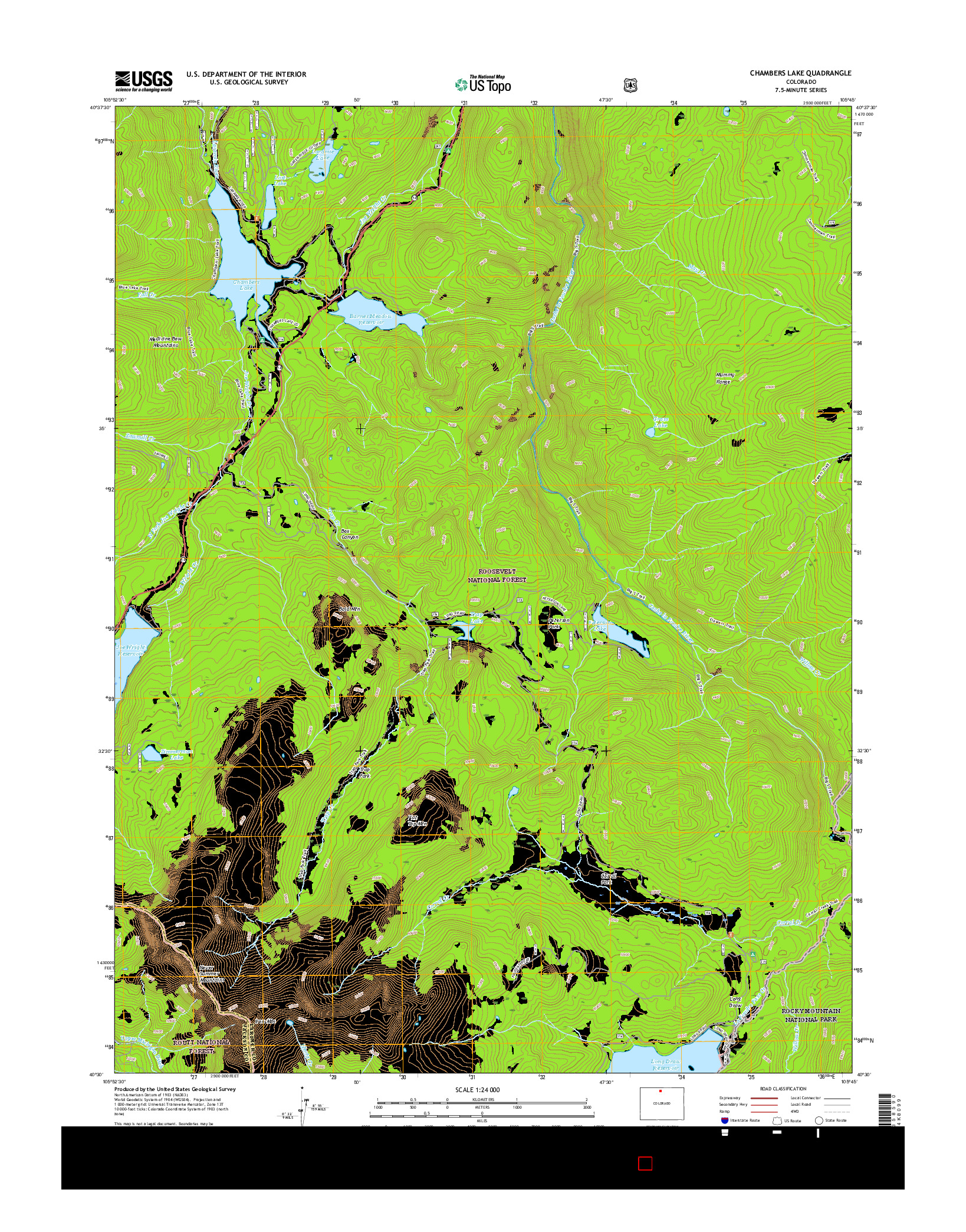 USGS US TOPO 7.5-MINUTE MAP FOR CHAMBERS LAKE, CO 2016