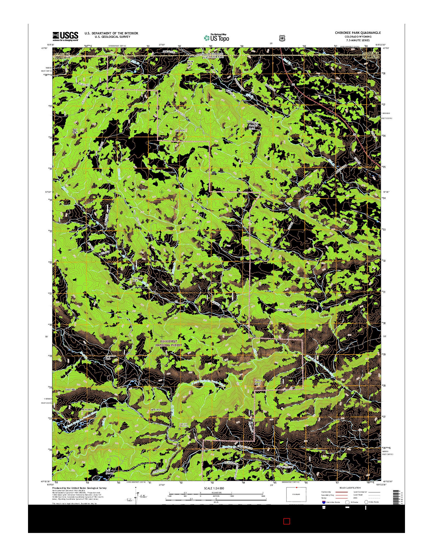 USGS US TOPO 7.5-MINUTE MAP FOR CHEROKEE PARK, CO-WY 2016