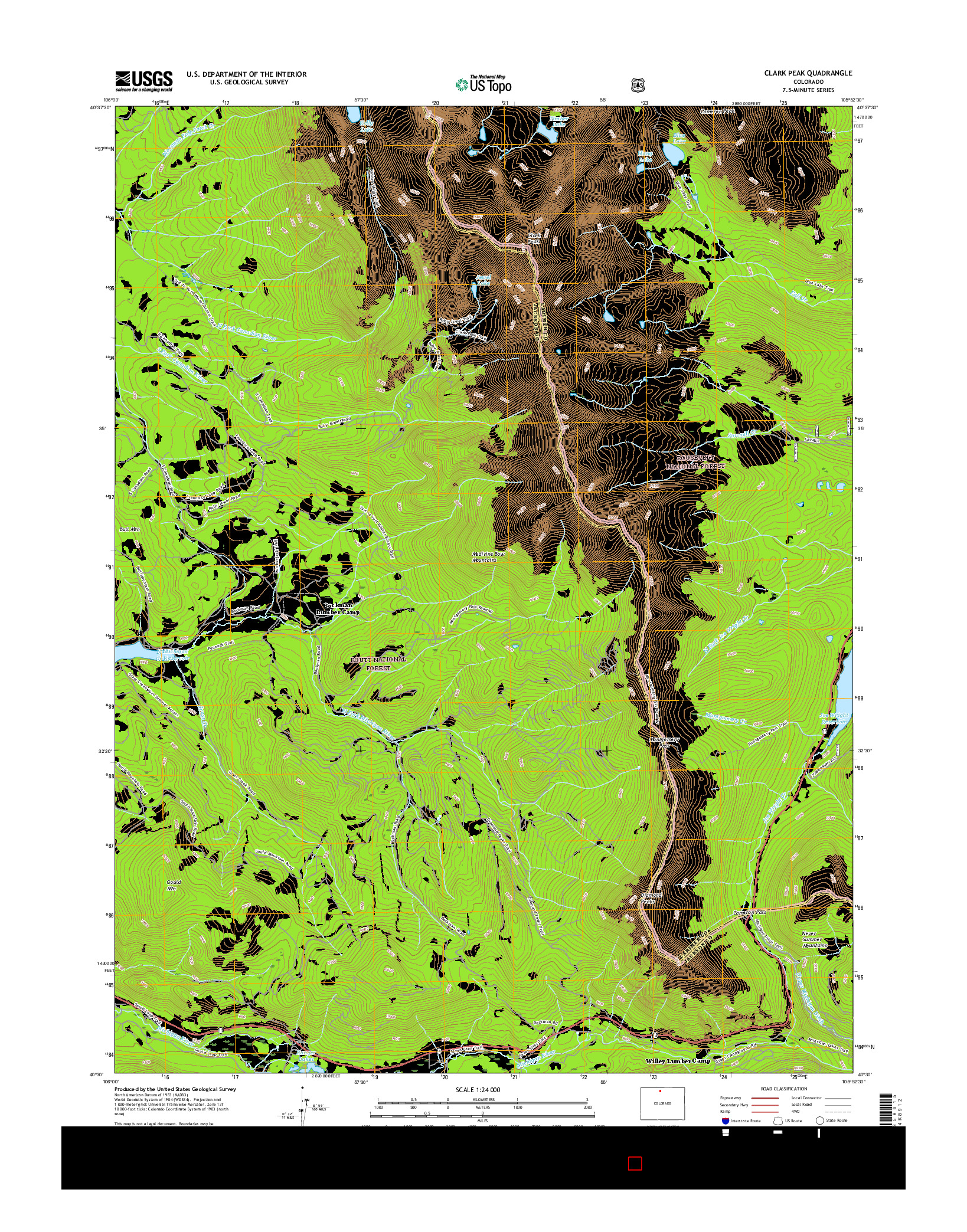 USGS US TOPO 7.5-MINUTE MAP FOR CLARK PEAK, CO 2016