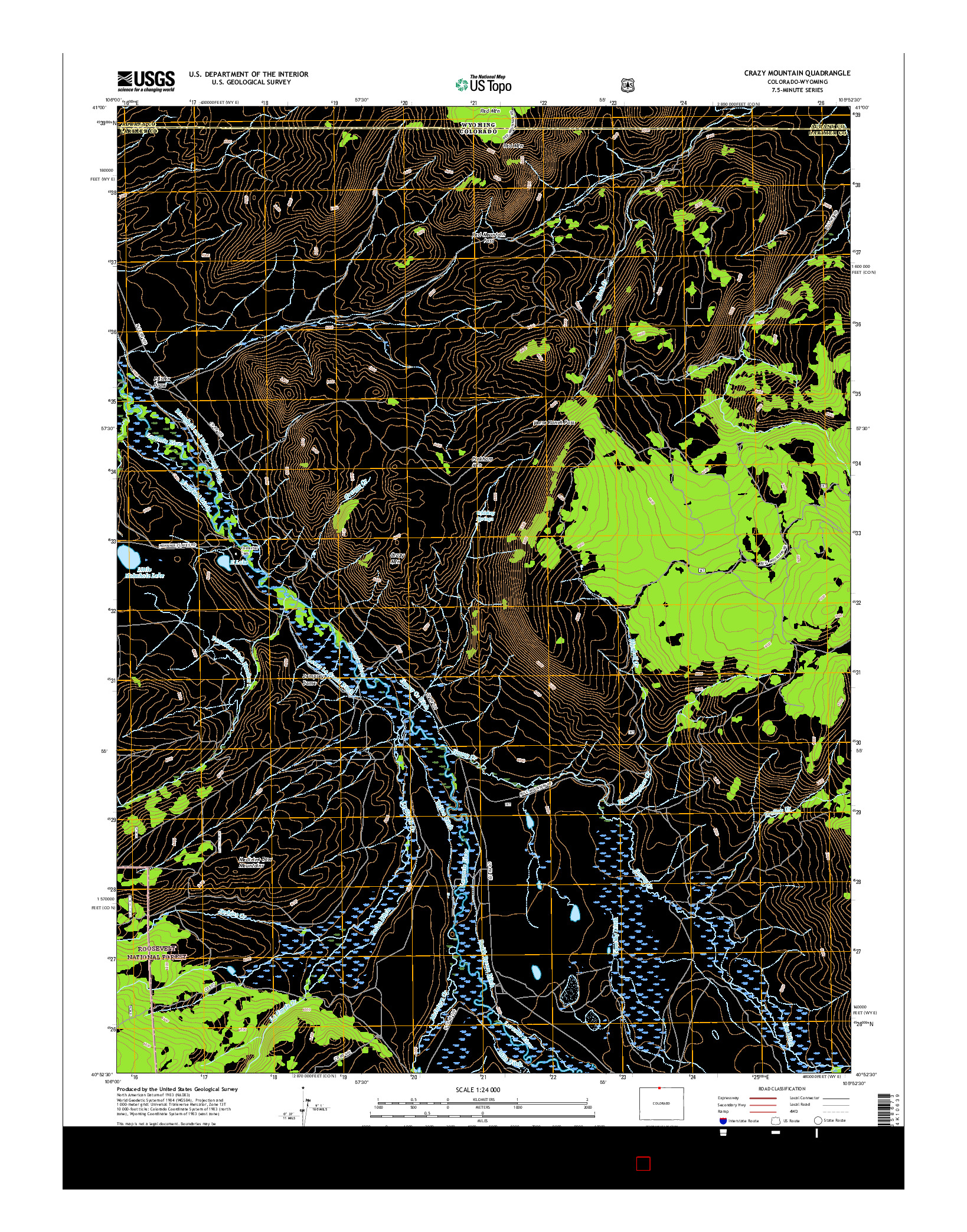 USGS US TOPO 7.5-MINUTE MAP FOR CRAZY MOUNTAIN, CO-WY 2016