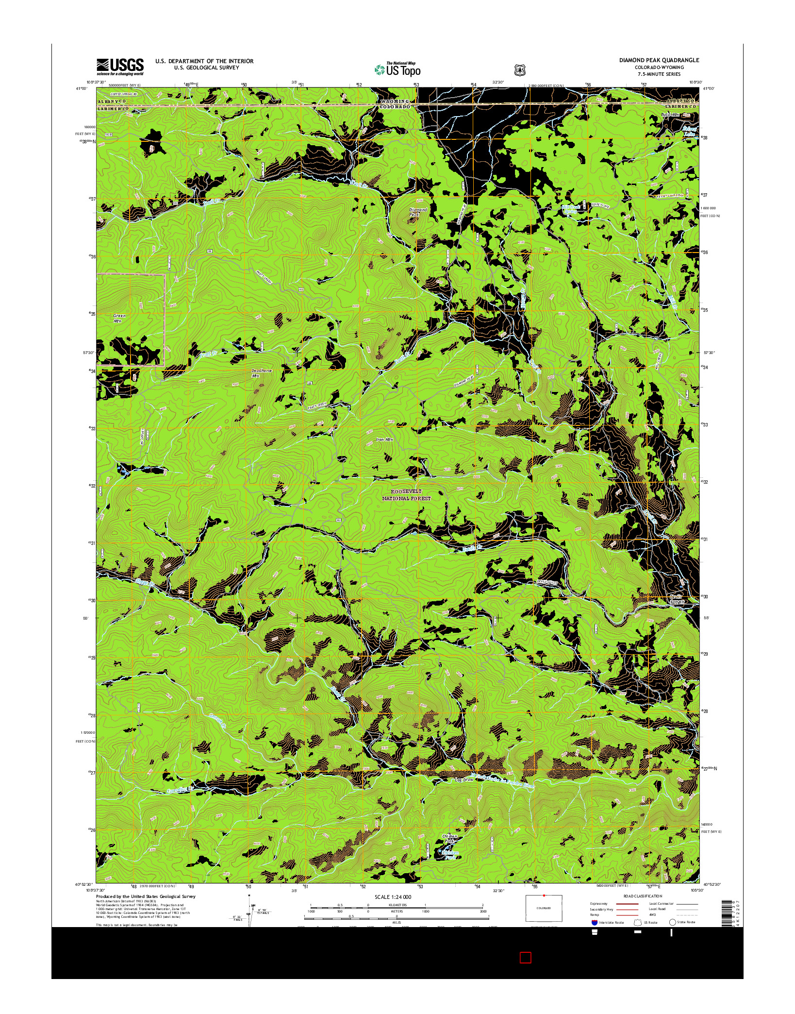USGS US TOPO 7.5-MINUTE MAP FOR DIAMOND PEAK, CO-WY 2016