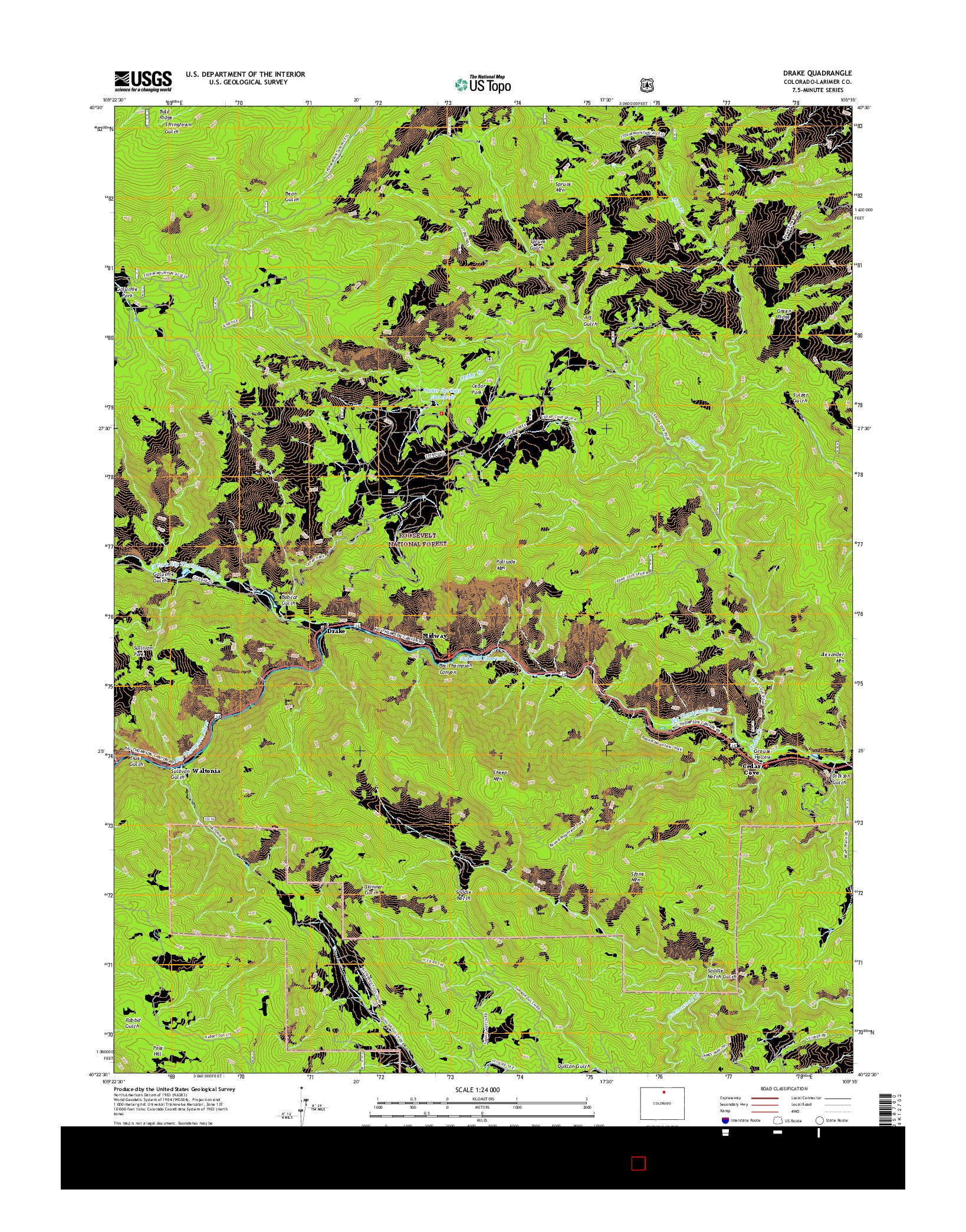 USGS US TOPO 7.5-MINUTE MAP FOR DRAKE, CO 2016