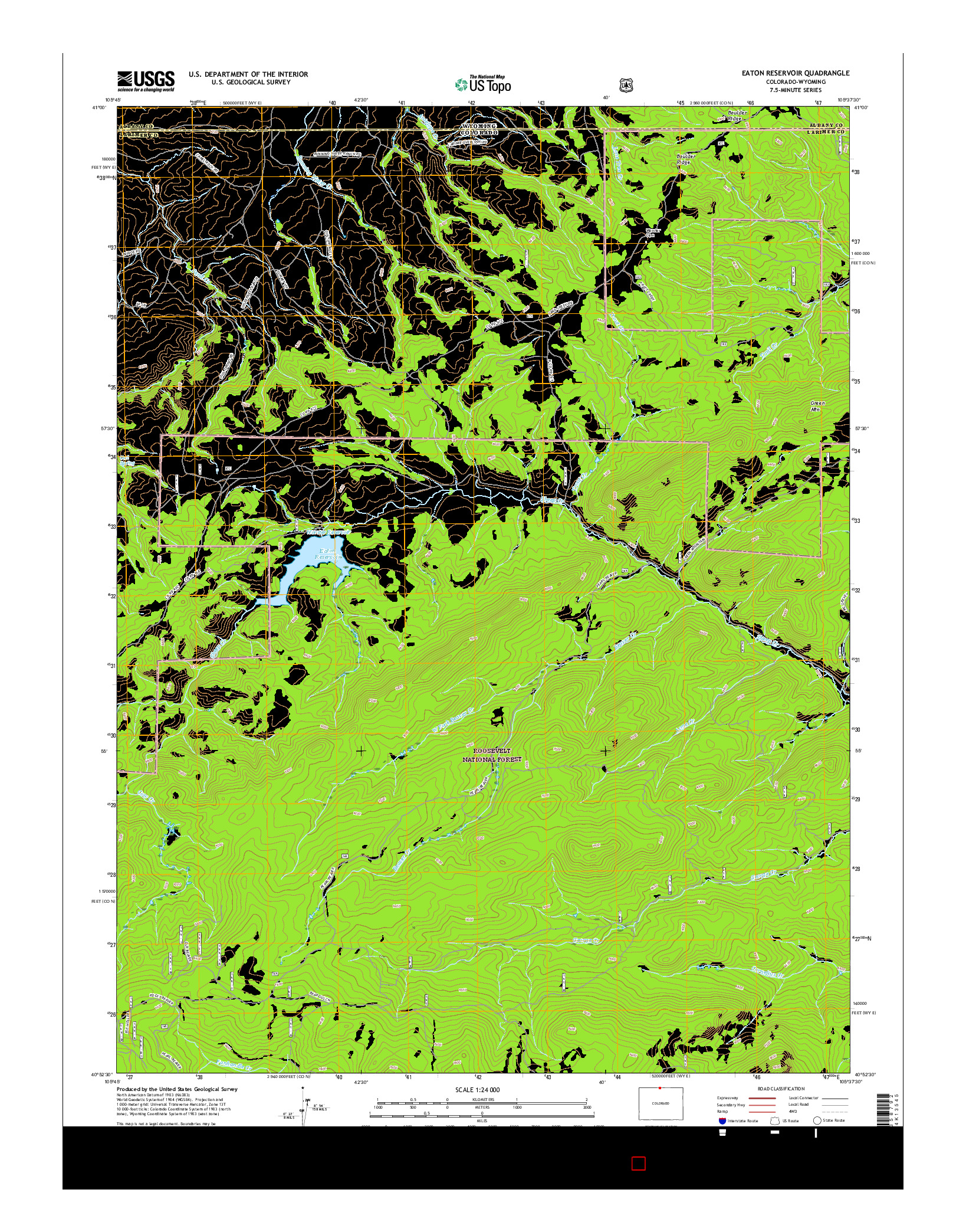 USGS US TOPO 7.5-MINUTE MAP FOR EATON RESERVOIR, CO-WY 2016