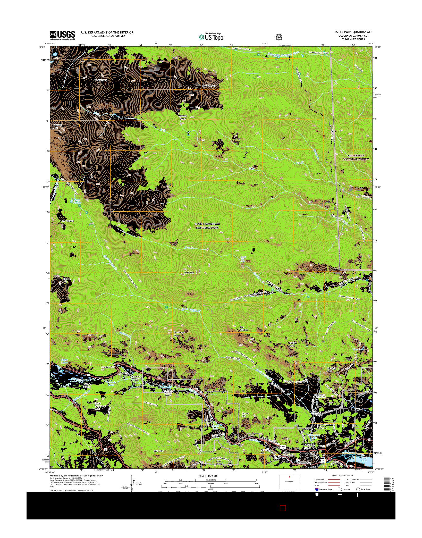 USGS US TOPO 7.5-MINUTE MAP FOR ESTES PARK, CO 2016