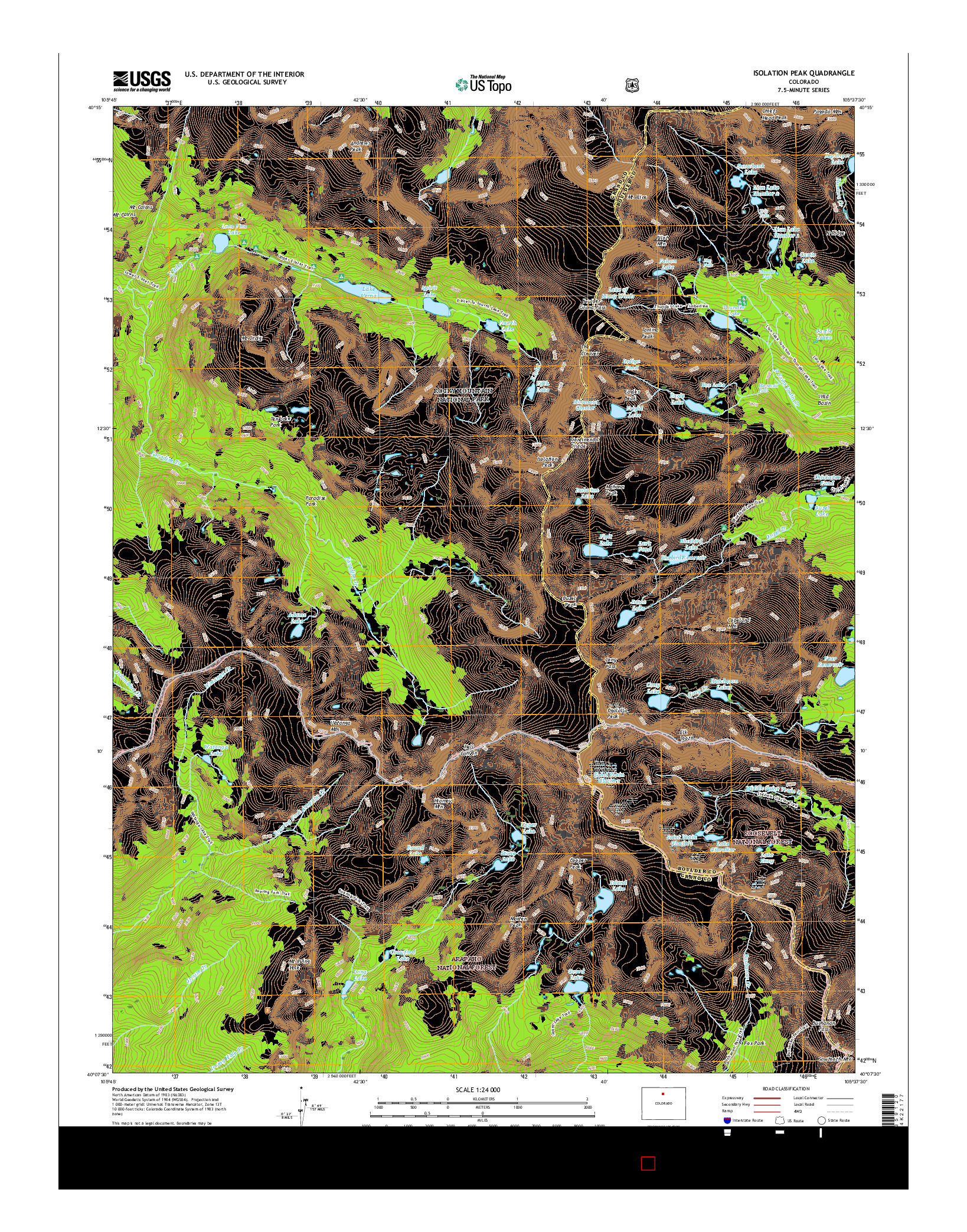 USGS US TOPO 7.5-MINUTE MAP FOR ISOLATION PEAK, CO 2016