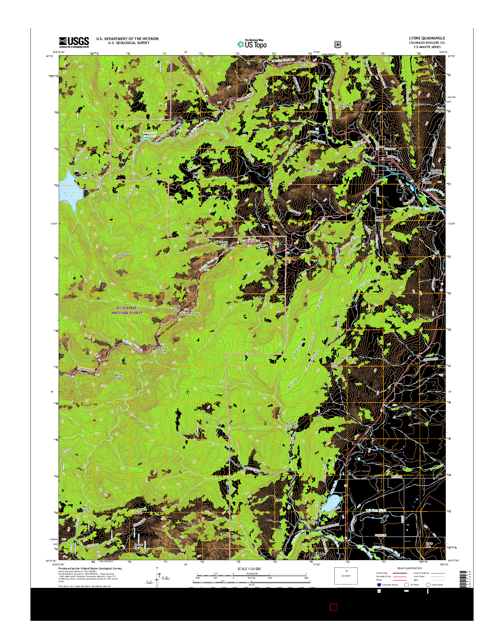 USGS US TOPO 7.5-MINUTE MAP FOR LYONS, CO 2016
