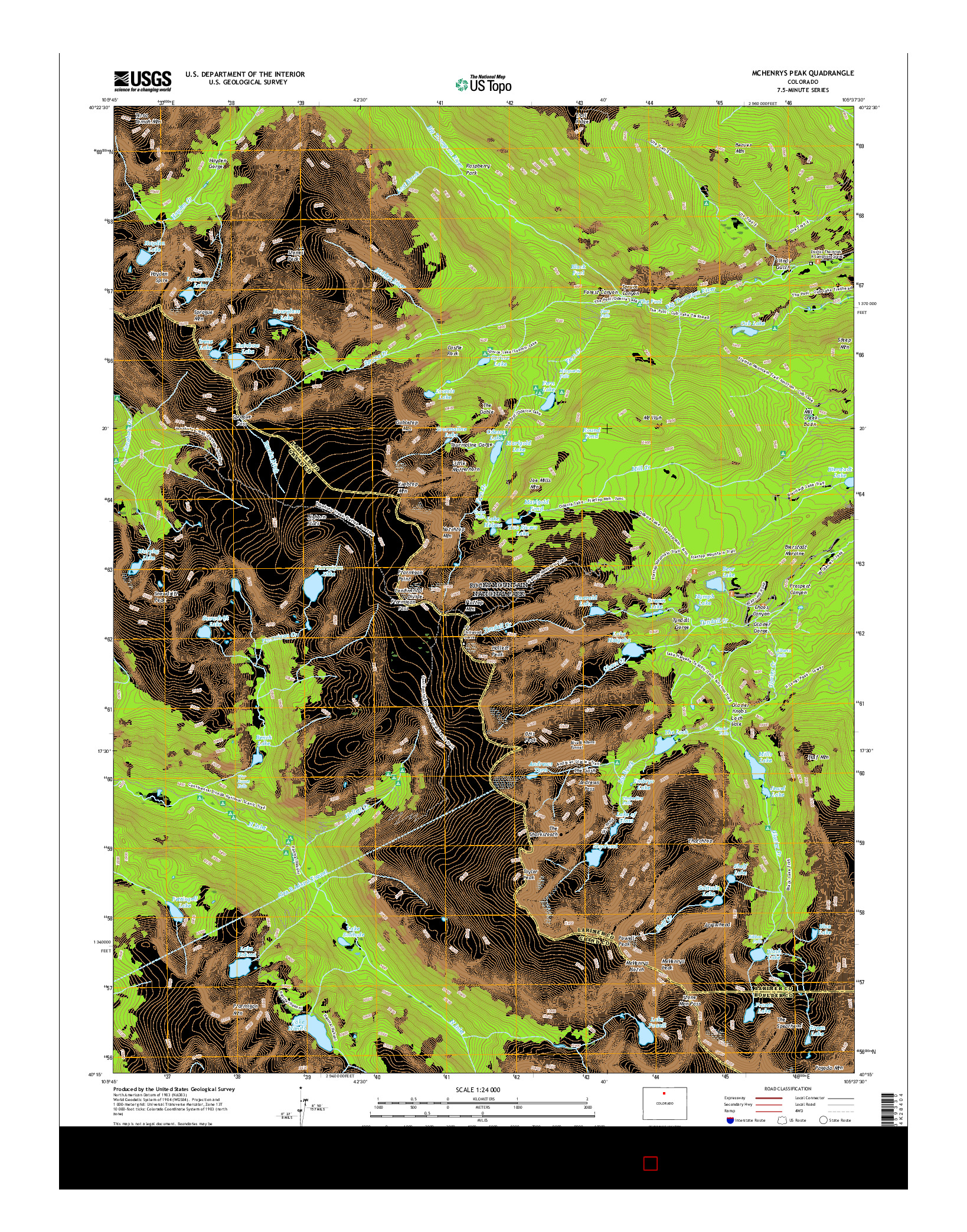 USGS US TOPO 7.5-MINUTE MAP FOR MCHENRYS PEAK, CO 2016