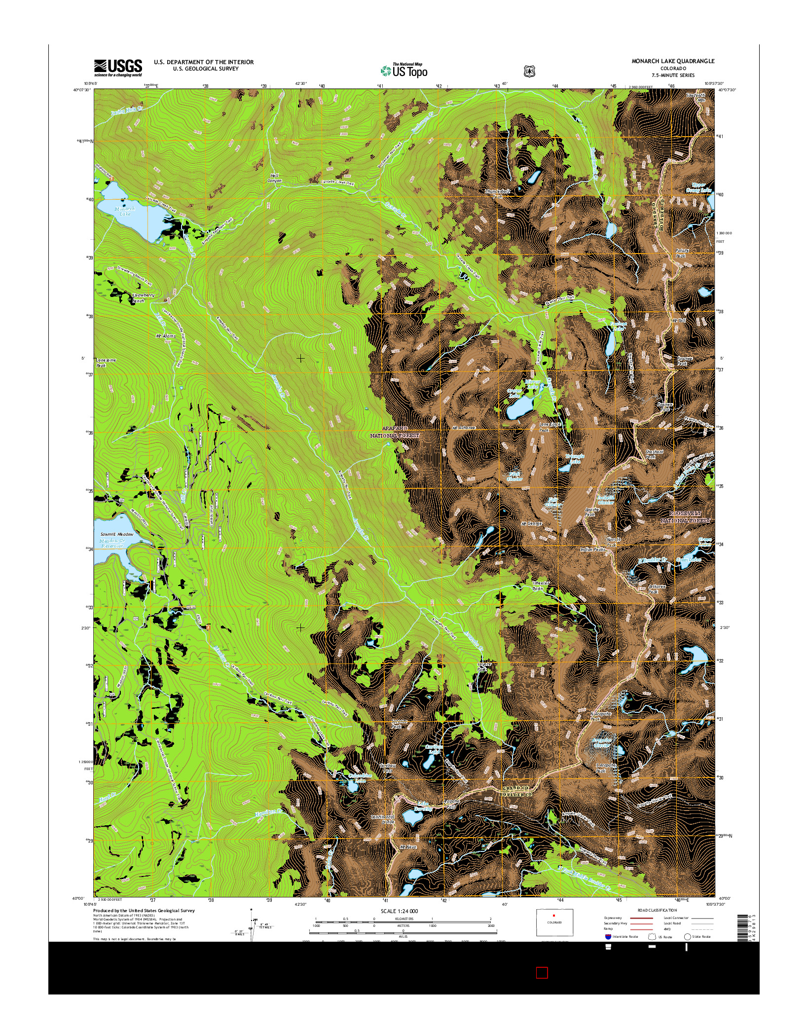 USGS US TOPO 7.5-MINUTE MAP FOR MONARCH LAKE, CO 2016