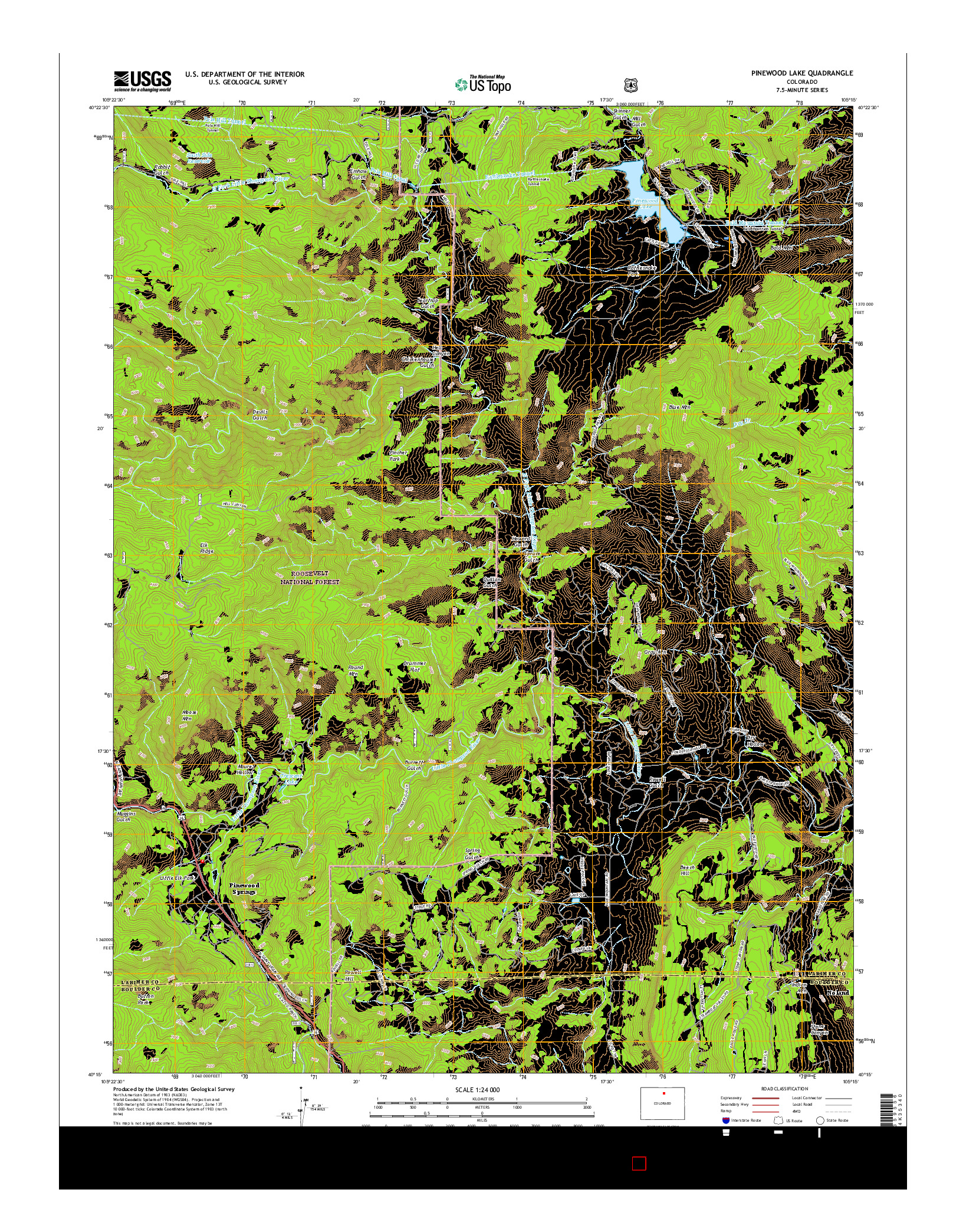 USGS US TOPO 7.5-MINUTE MAP FOR PINEWOOD LAKE, CO 2016