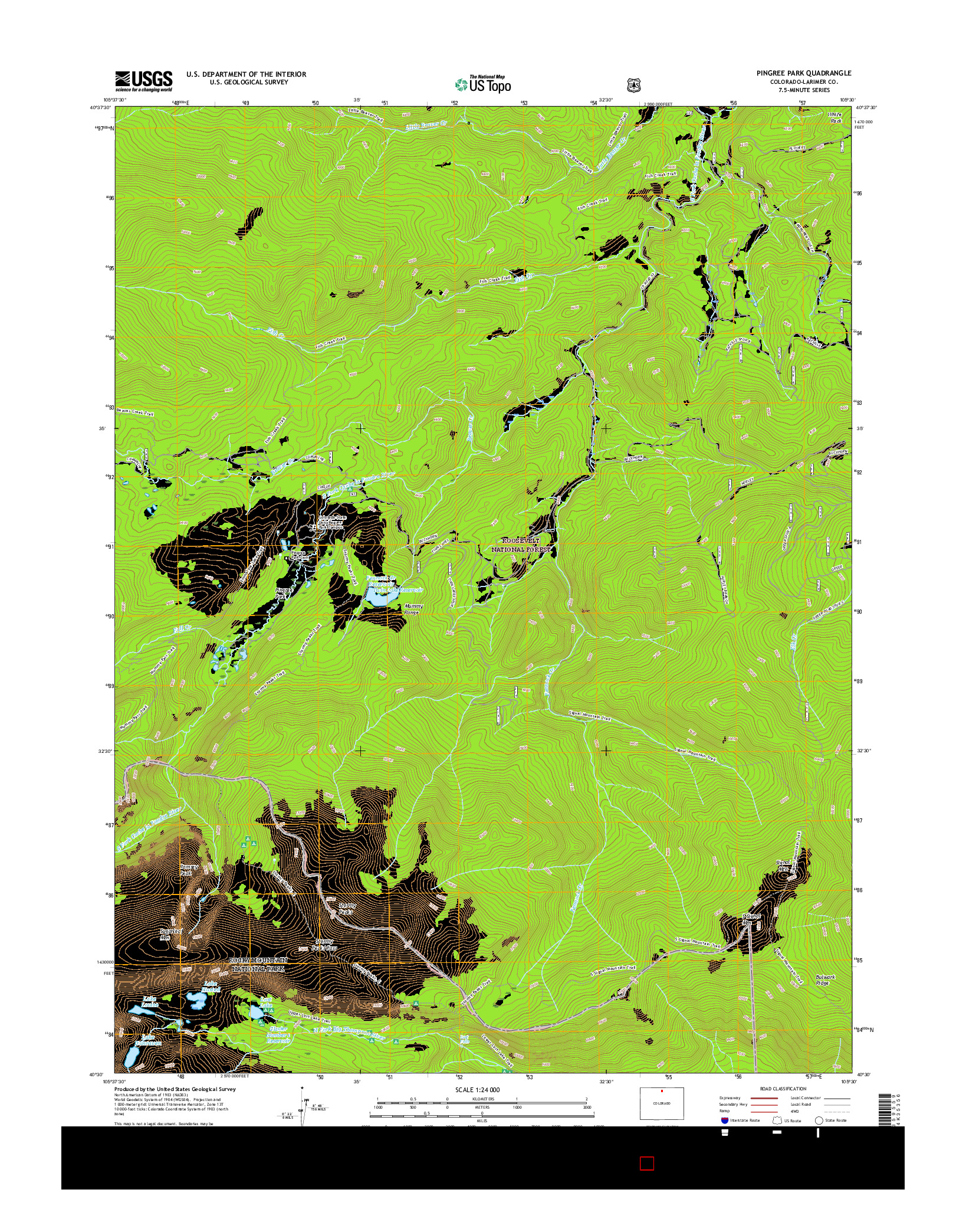 USGS US TOPO 7.5-MINUTE MAP FOR PINGREE PARK, CO 2016