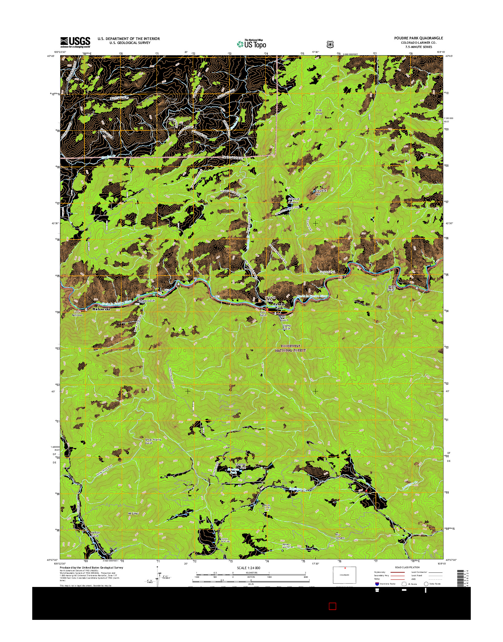 USGS US TOPO 7.5-MINUTE MAP FOR POUDRE PARK, CO 2016