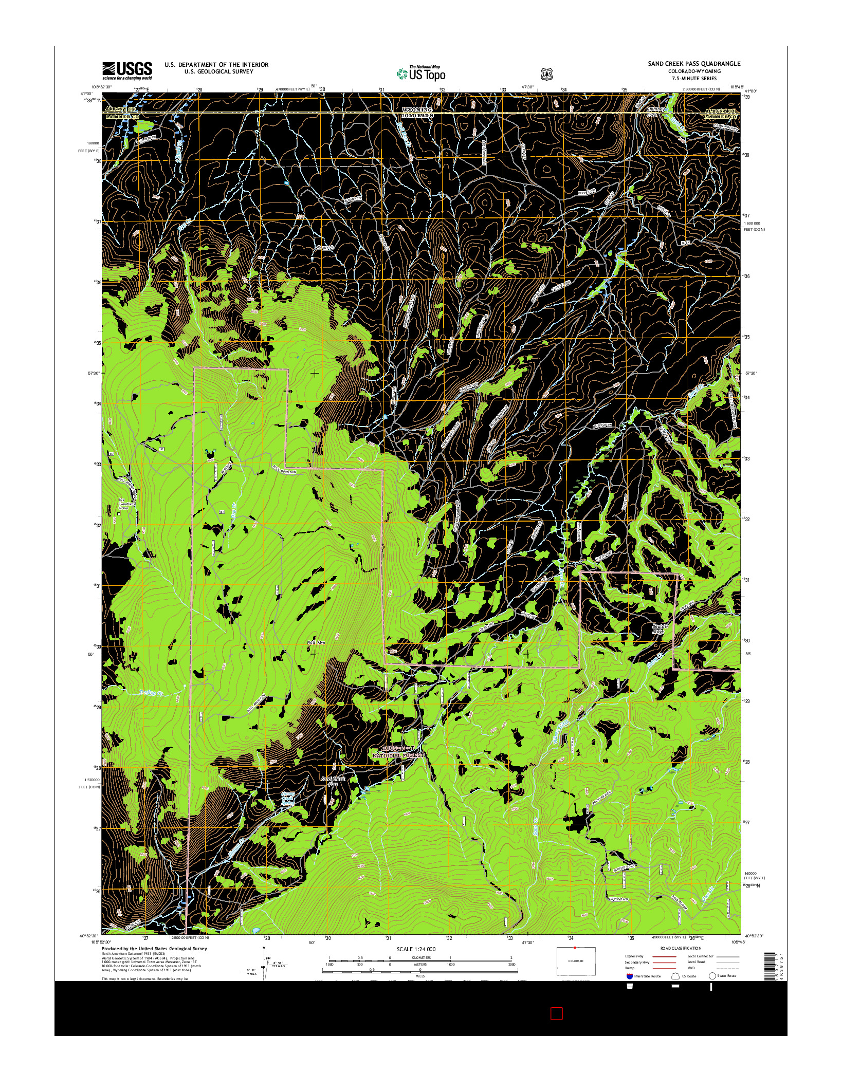 USGS US TOPO 7.5-MINUTE MAP FOR SAND CREEK PASS, CO-WY 2016