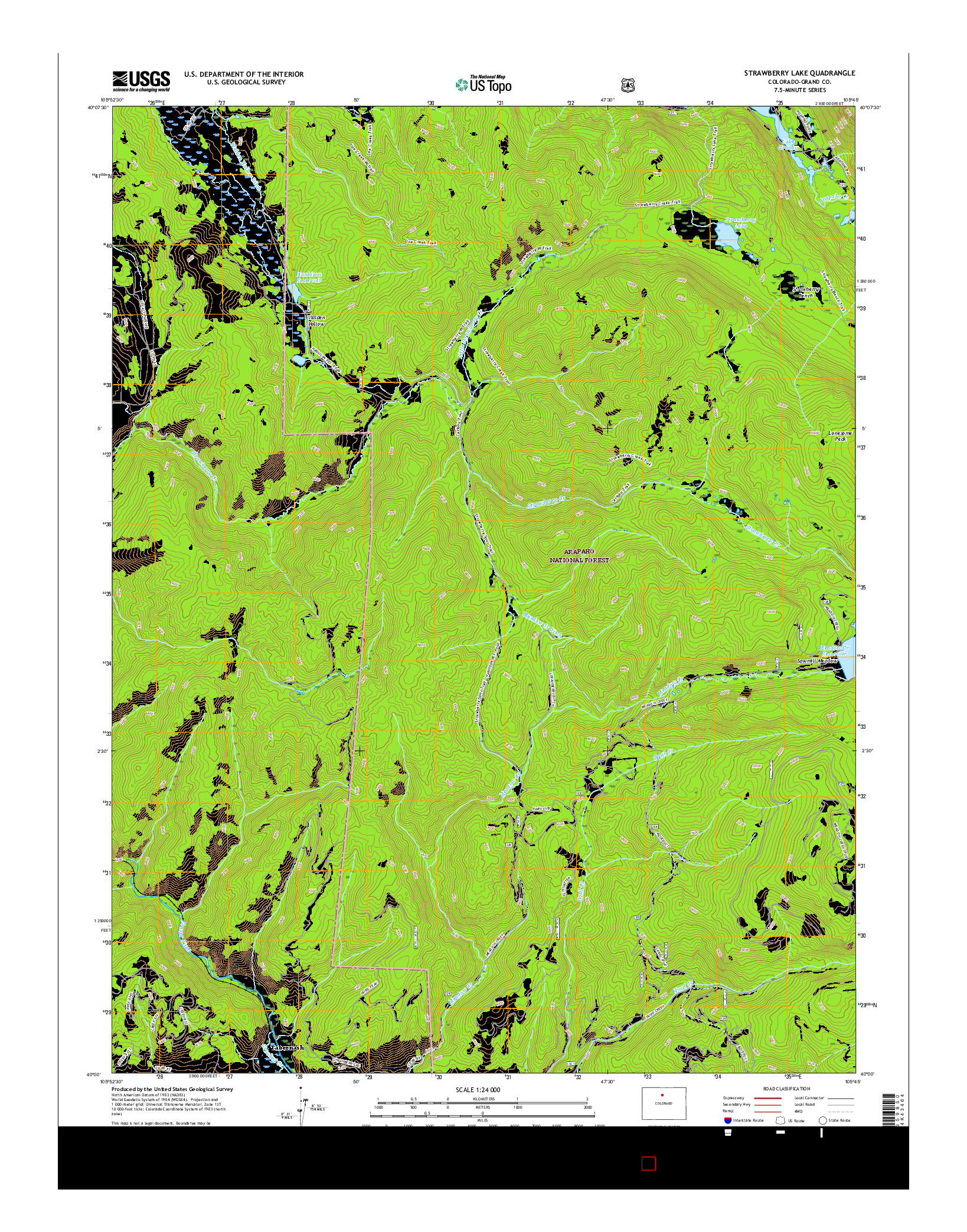USGS US TOPO 7.5-MINUTE MAP FOR STRAWBERRY LAKE, CO 2016