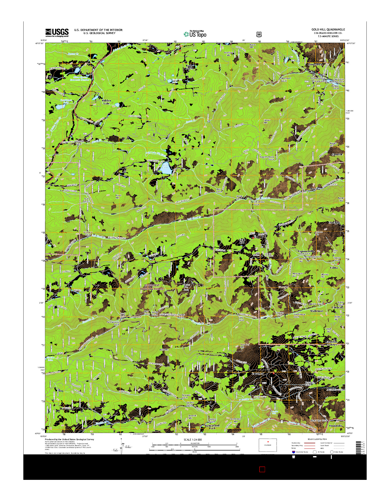 USGS US TOPO 7.5-MINUTE MAP FOR GOLD HILL, CO 2016