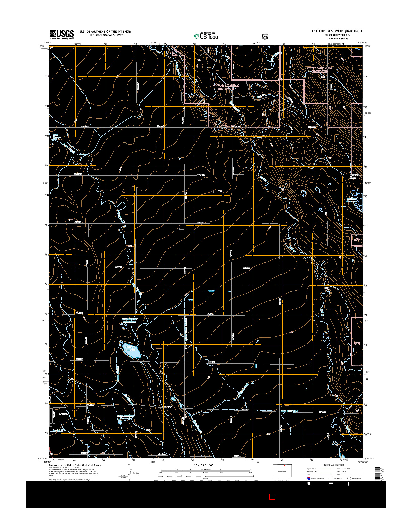 USGS US TOPO 7.5-MINUTE MAP FOR ANTELOPE RESERVOIR, CO 2016