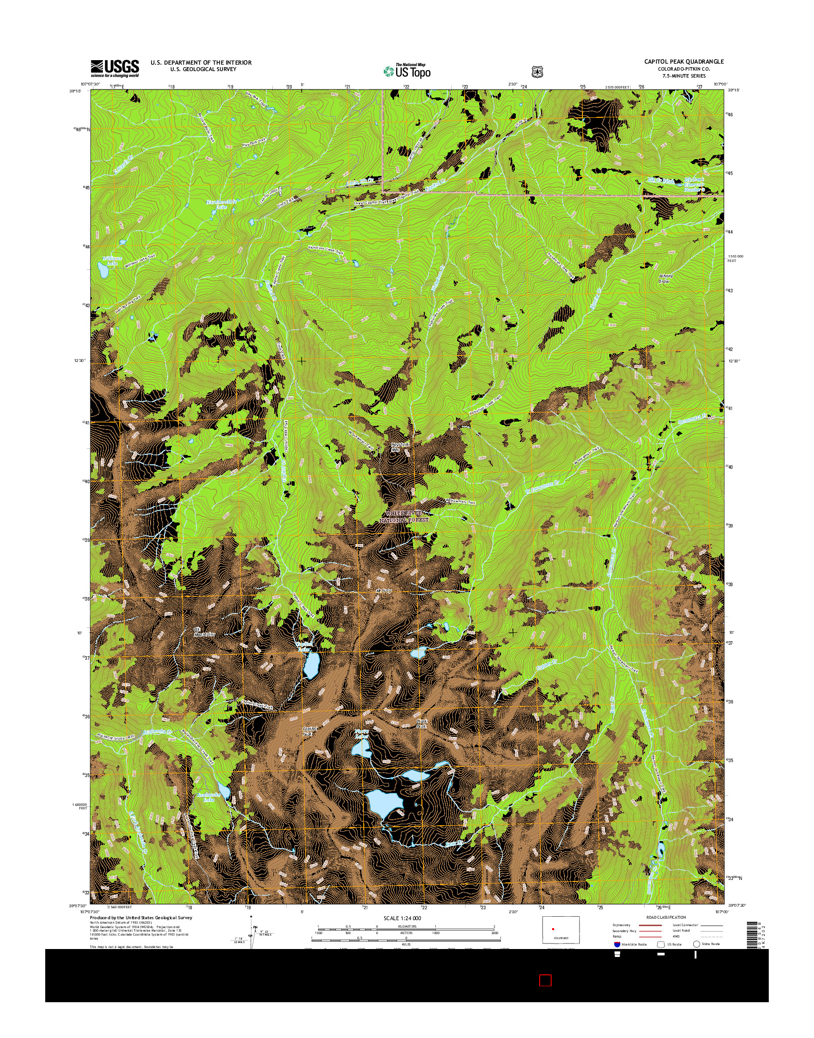 USGS US TOPO 7.5-MINUTE MAP FOR CAPITOL PEAK, CO 2016