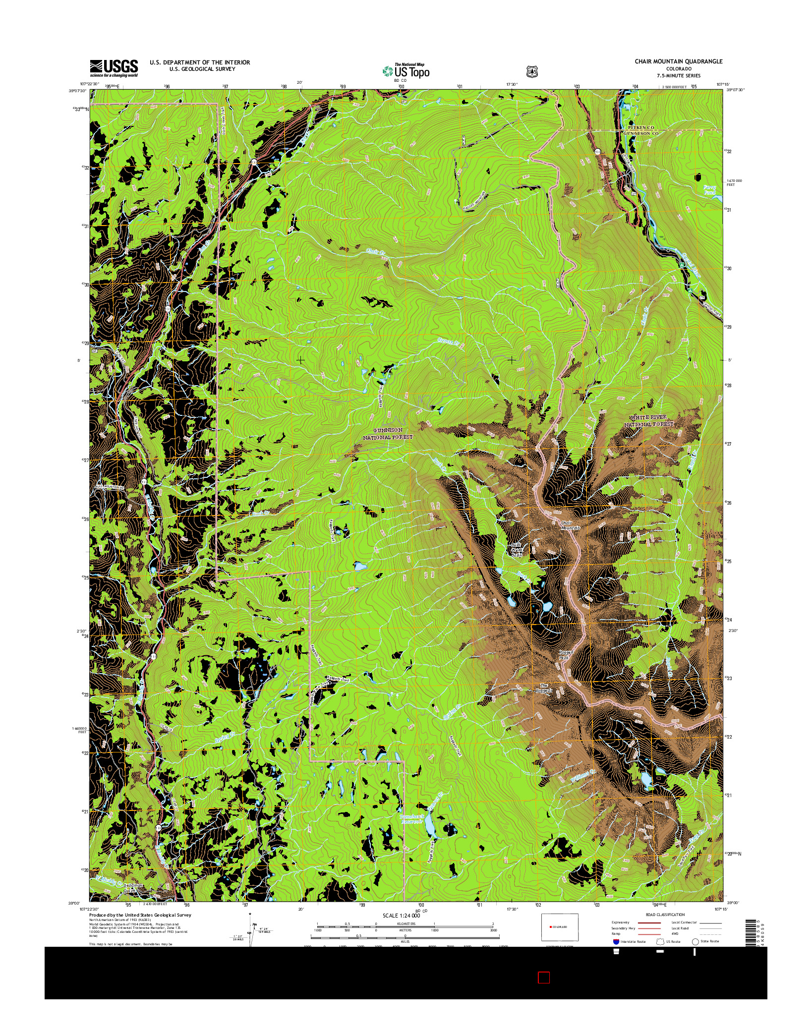 USGS US TOPO 7.5-MINUTE MAP FOR CHAIR MOUNTAIN, CO 2016