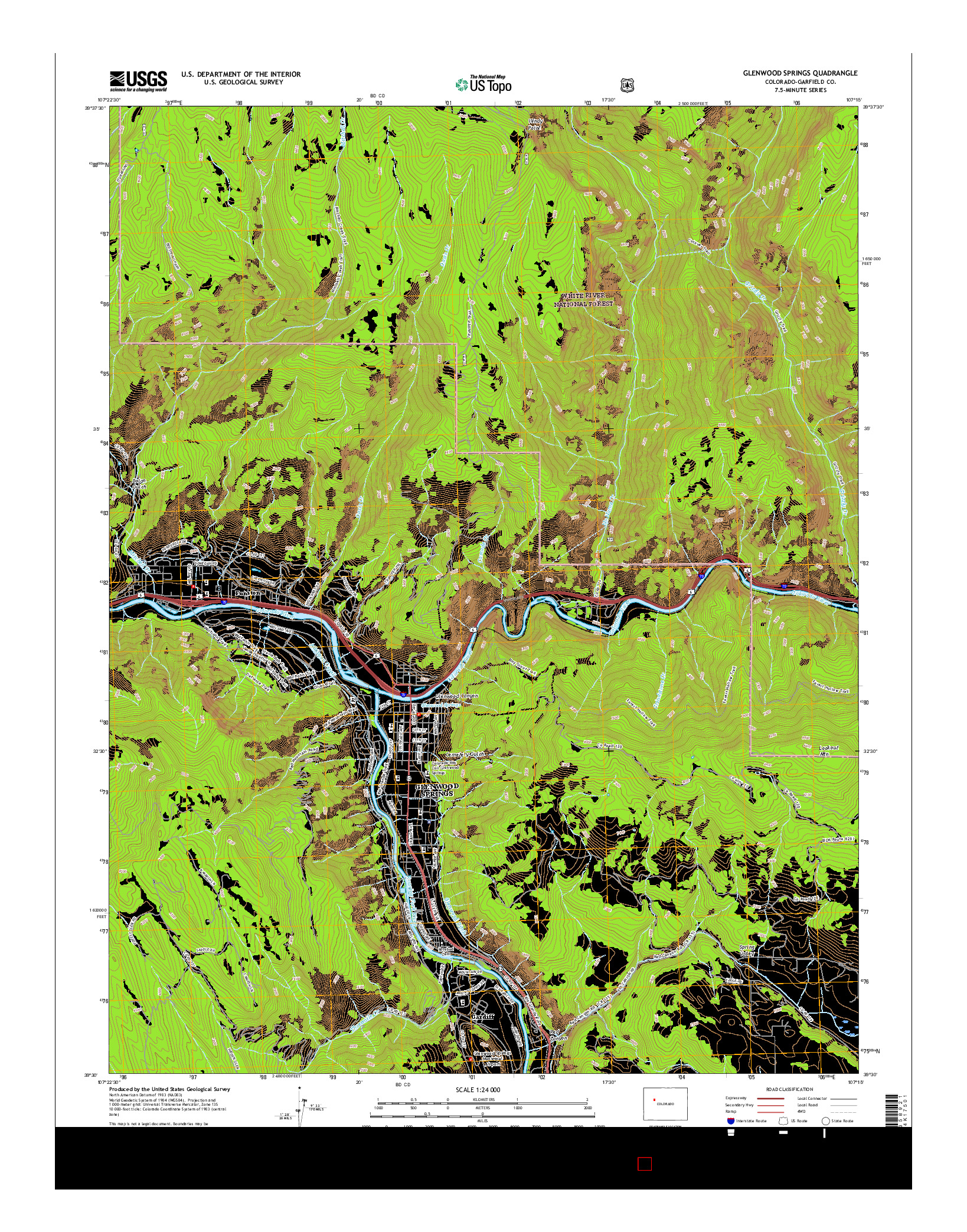 USGS US TOPO 7.5-MINUTE MAP FOR GLENWOOD SPRINGS, CO 2016
