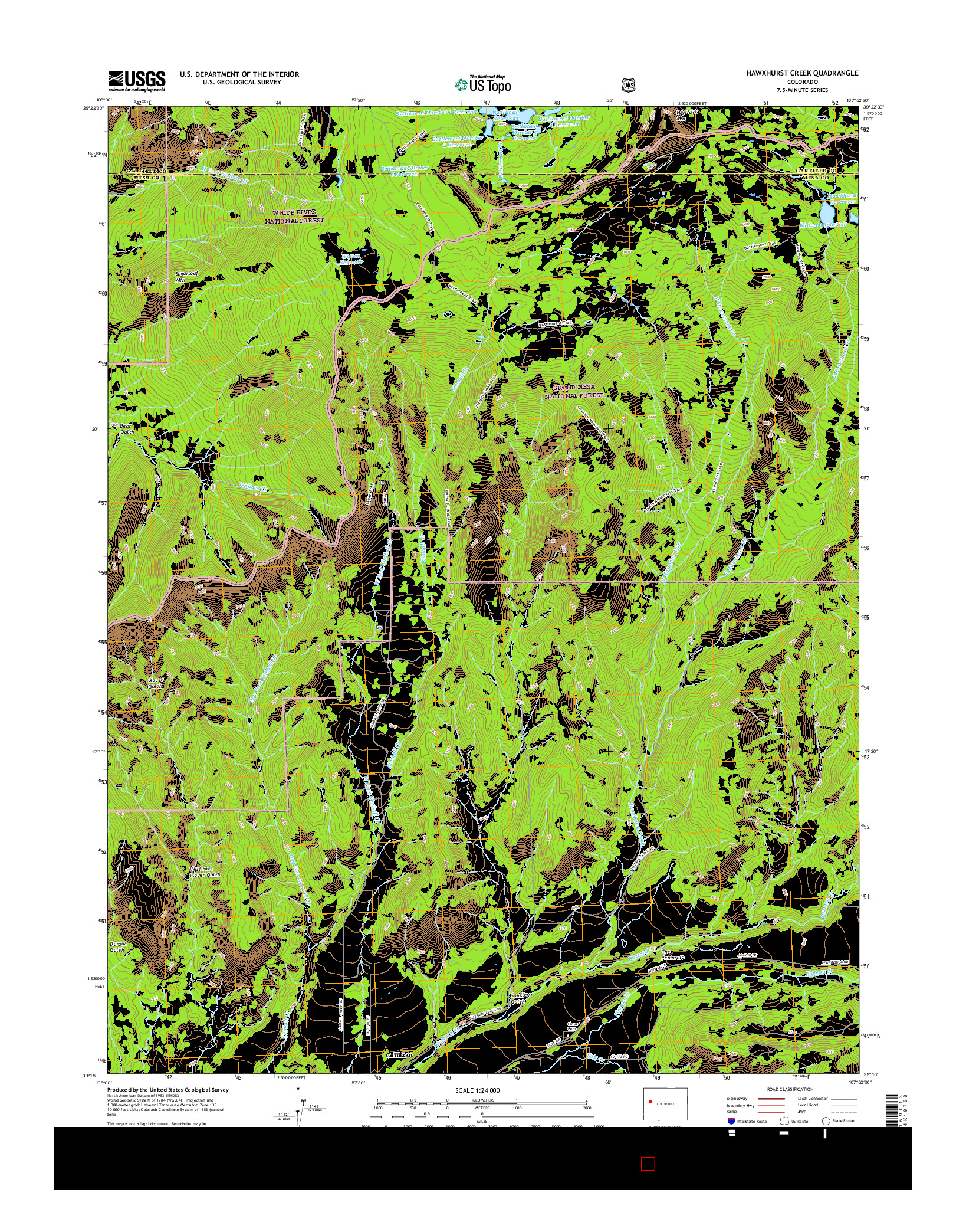 USGS US TOPO 7.5-MINUTE MAP FOR HAWXHURST CREEK, CO 2016