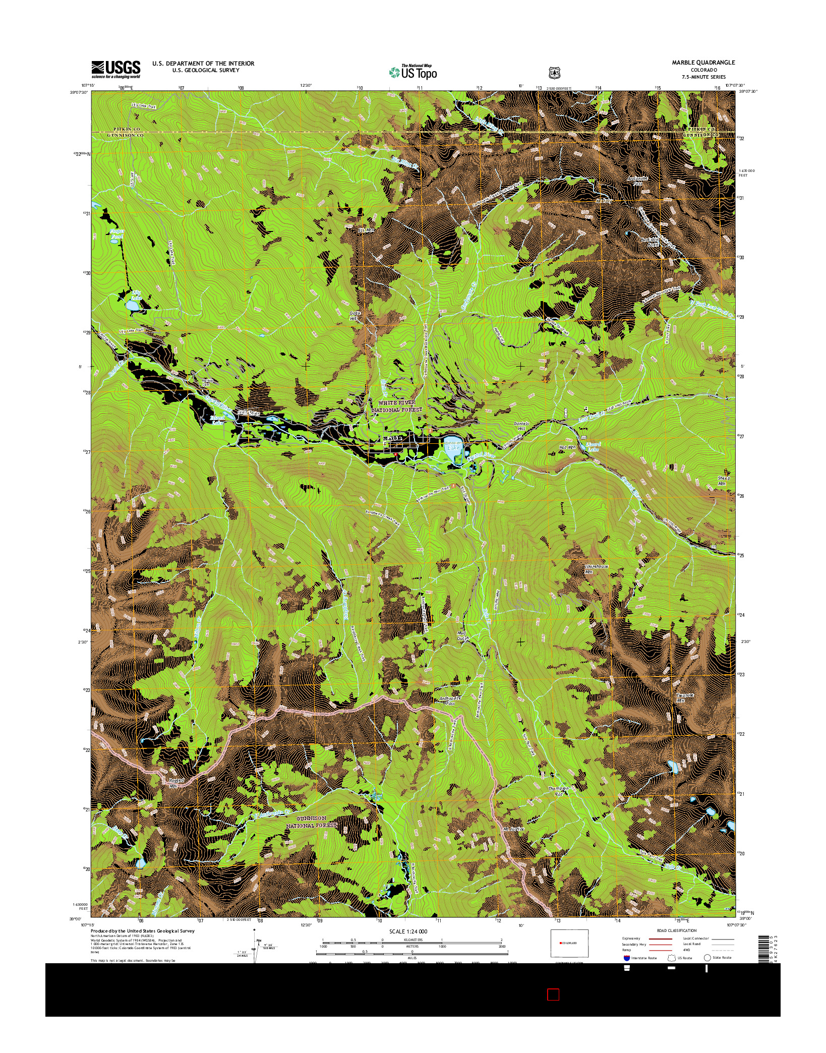 USGS US TOPO 7.5-MINUTE MAP FOR MARBLE, CO 2016