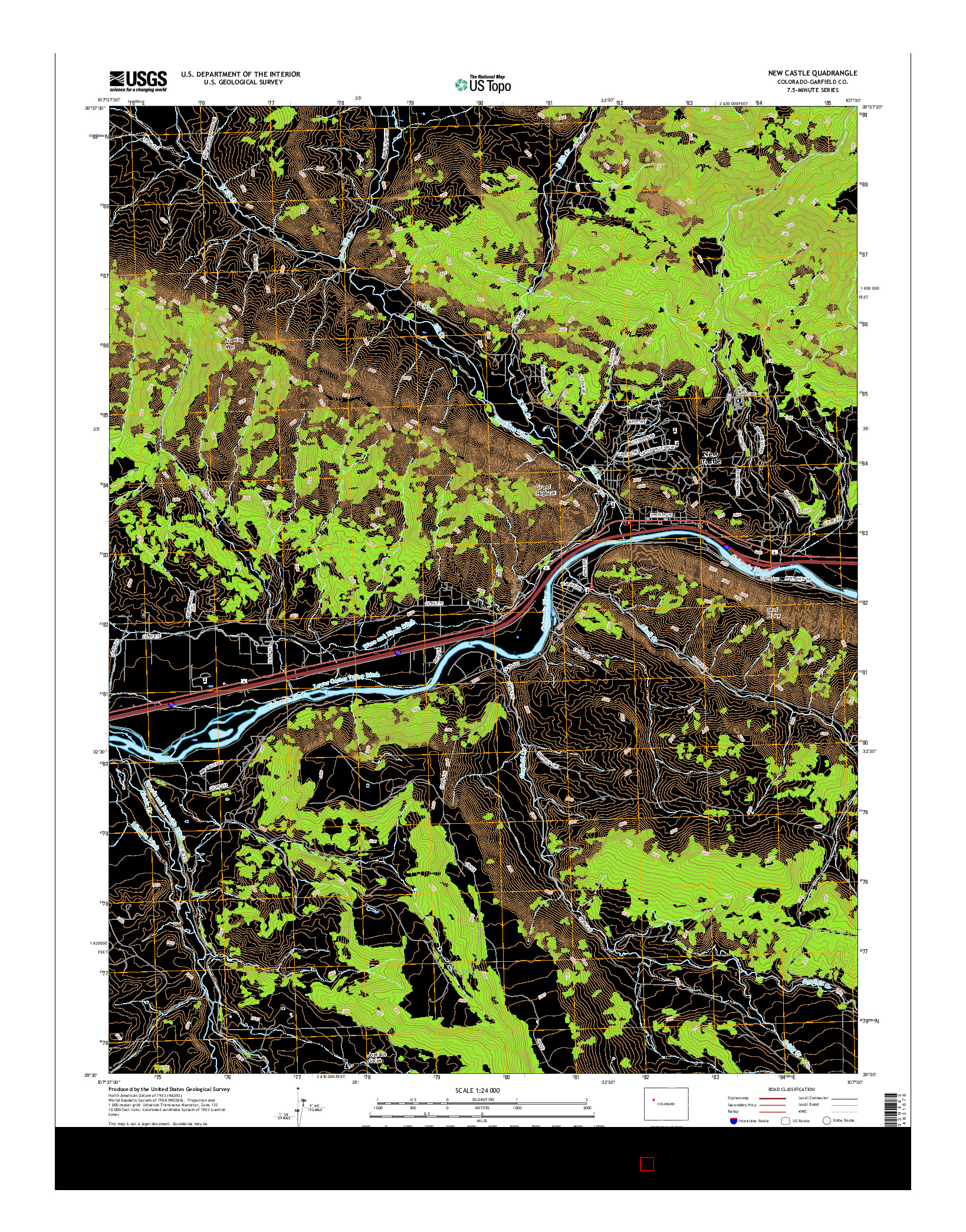 USGS US TOPO 7.5-MINUTE MAP FOR NEW CASTLE, CO 2016