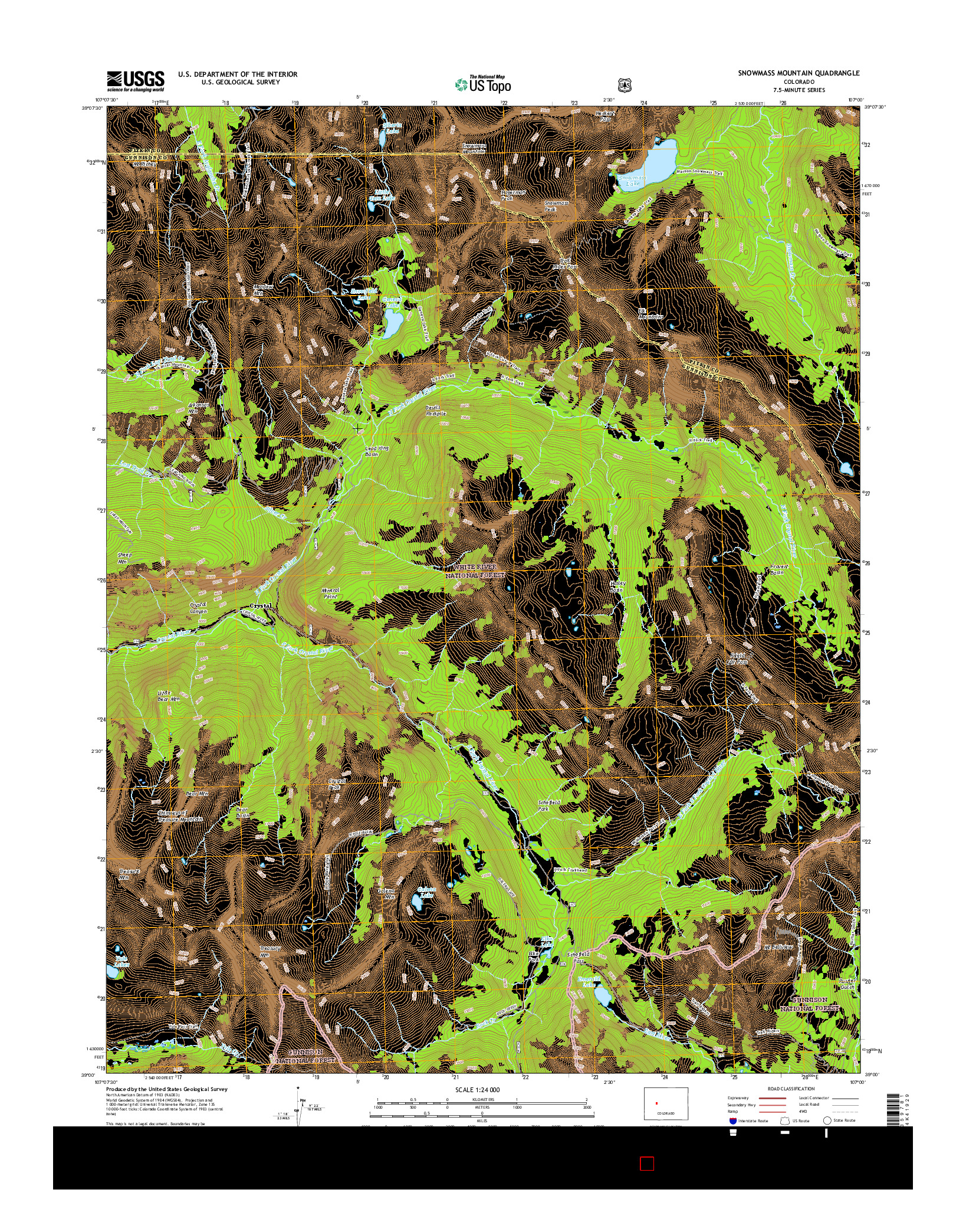 USGS US TOPO 7.5-MINUTE MAP FOR SNOWMASS MOUNTAIN, CO 2016