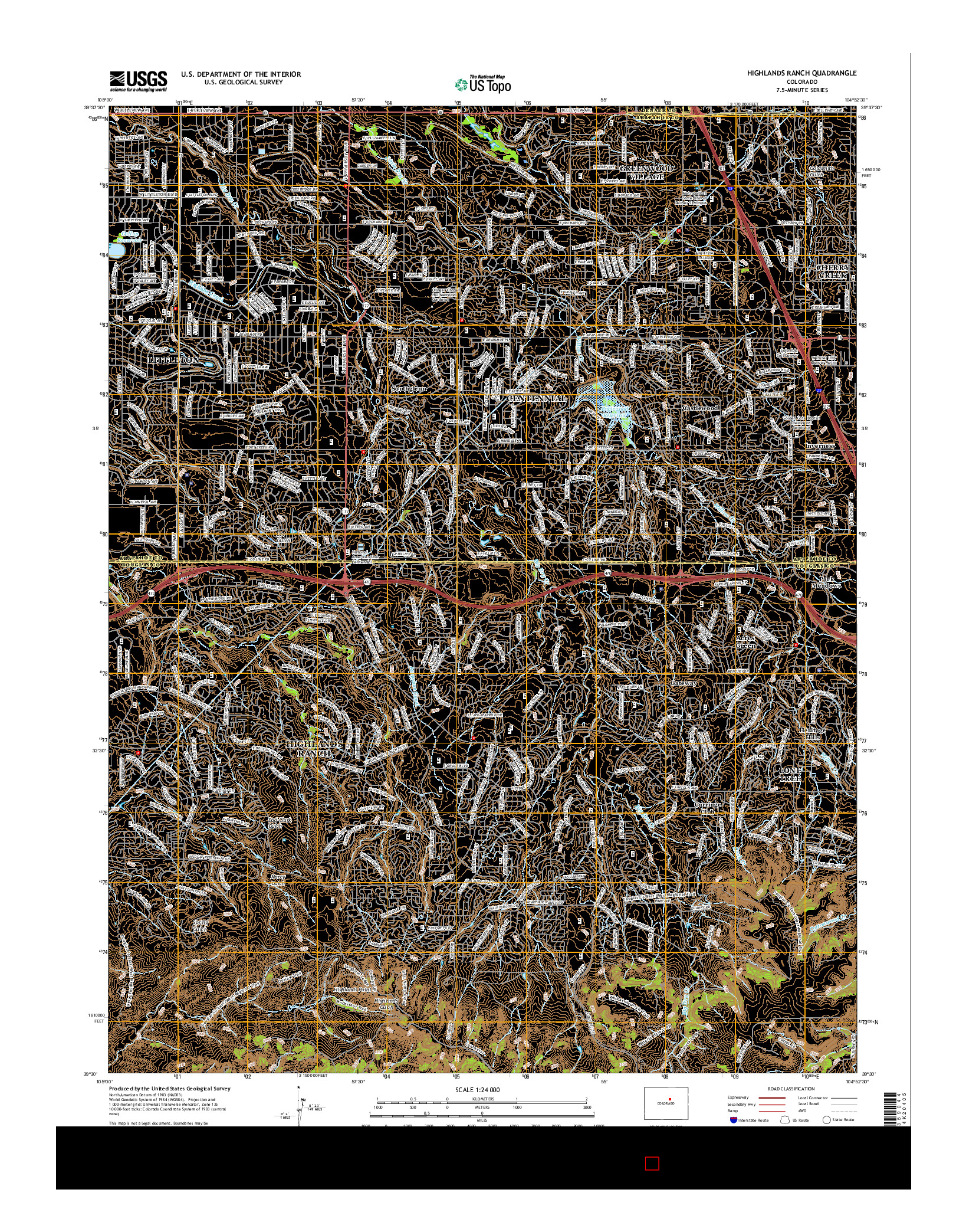 USGS US TOPO 7.5-MINUTE MAP FOR HIGHLANDS RANCH, CO 2016