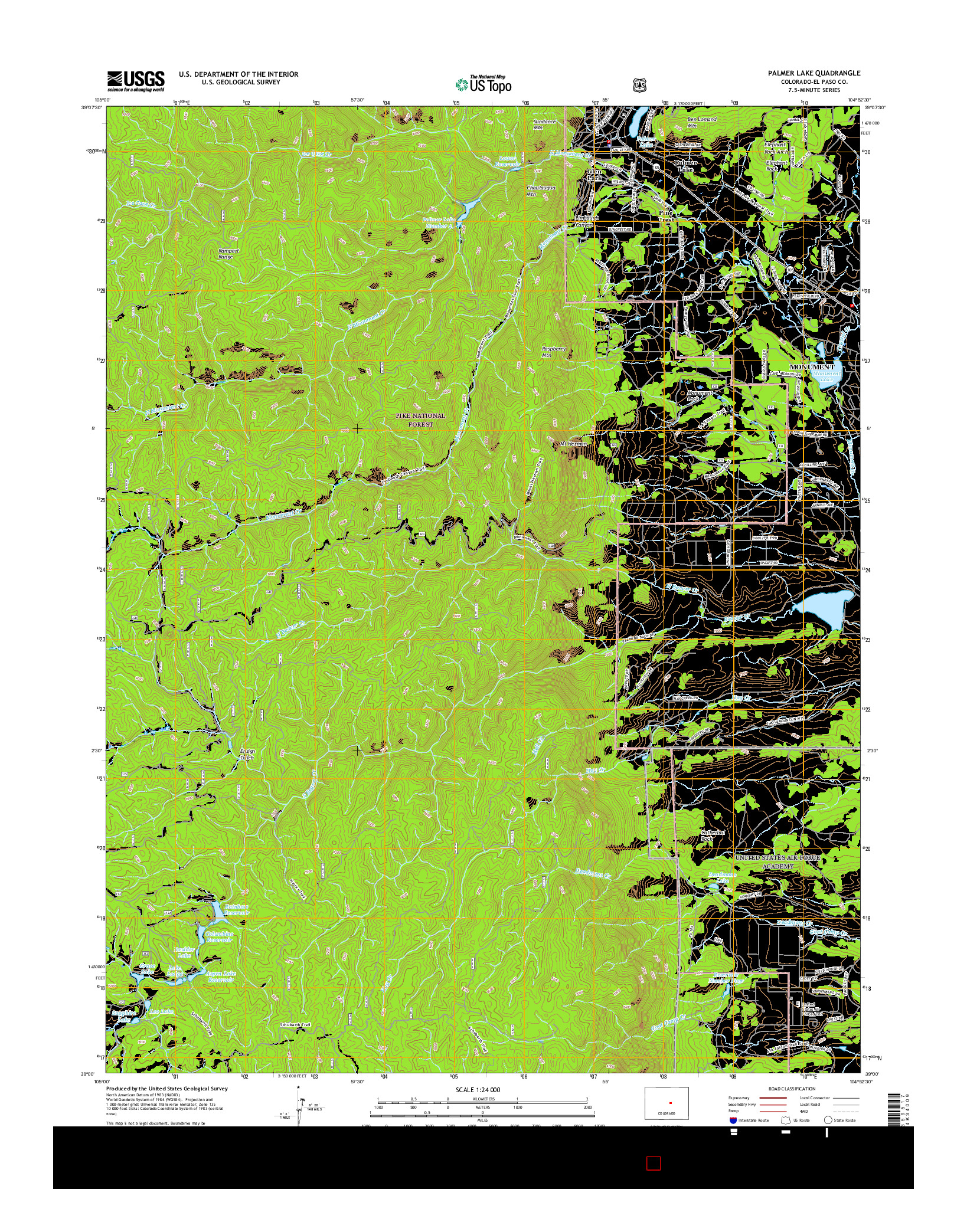 USGS US TOPO 7.5-MINUTE MAP FOR PALMER LAKE, CO 2016