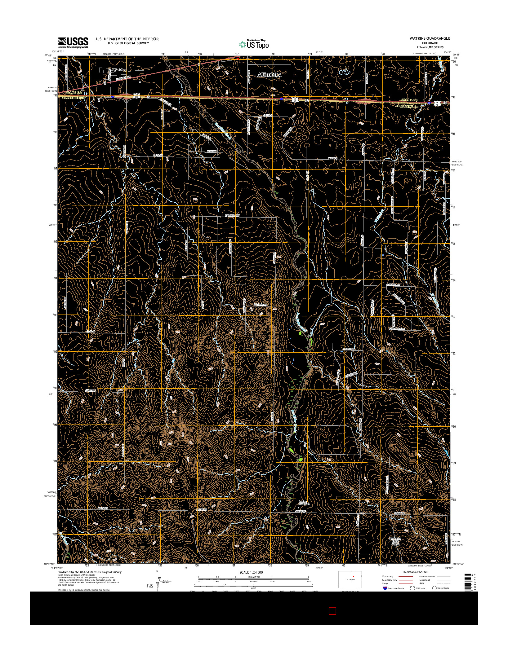 USGS US TOPO 7.5-MINUTE MAP FOR WATKINS, CO 2016