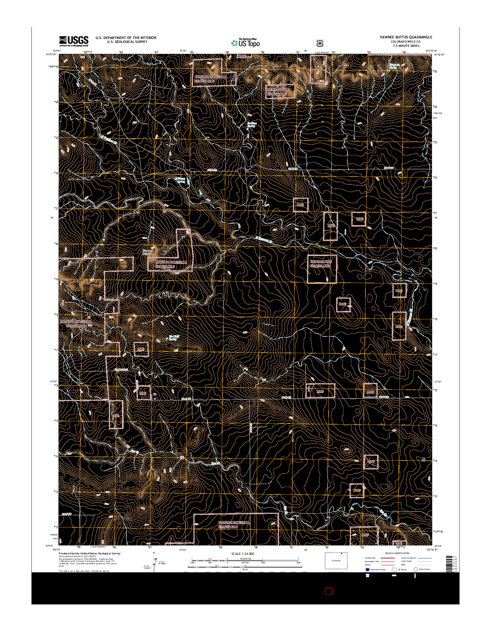 USGS US TOPO 7.5-MINUTE MAP FOR PAWNEE BUTTES, CO 2016