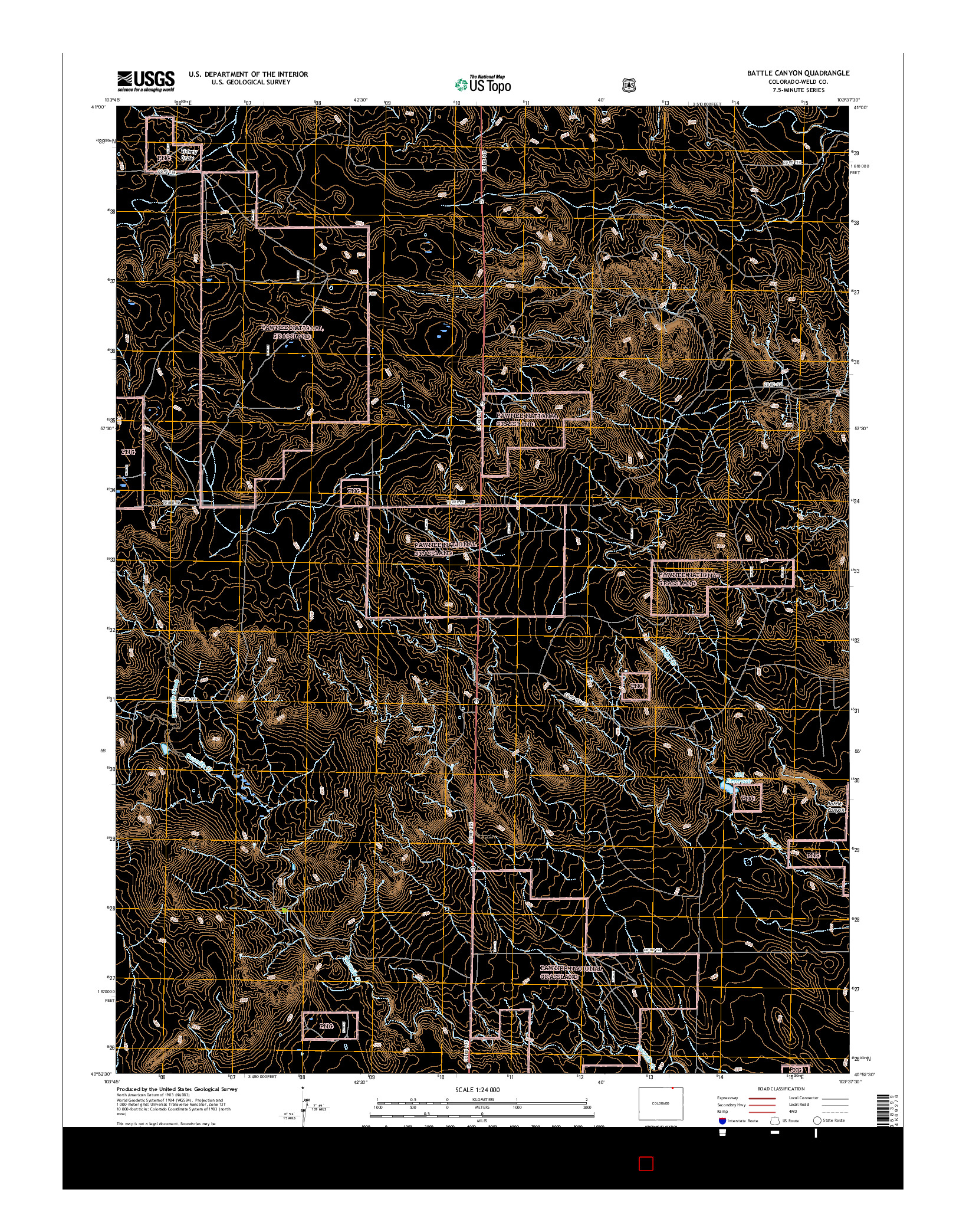 USGS US TOPO 7.5-MINUTE MAP FOR BATTLE CANYON, CO 2016