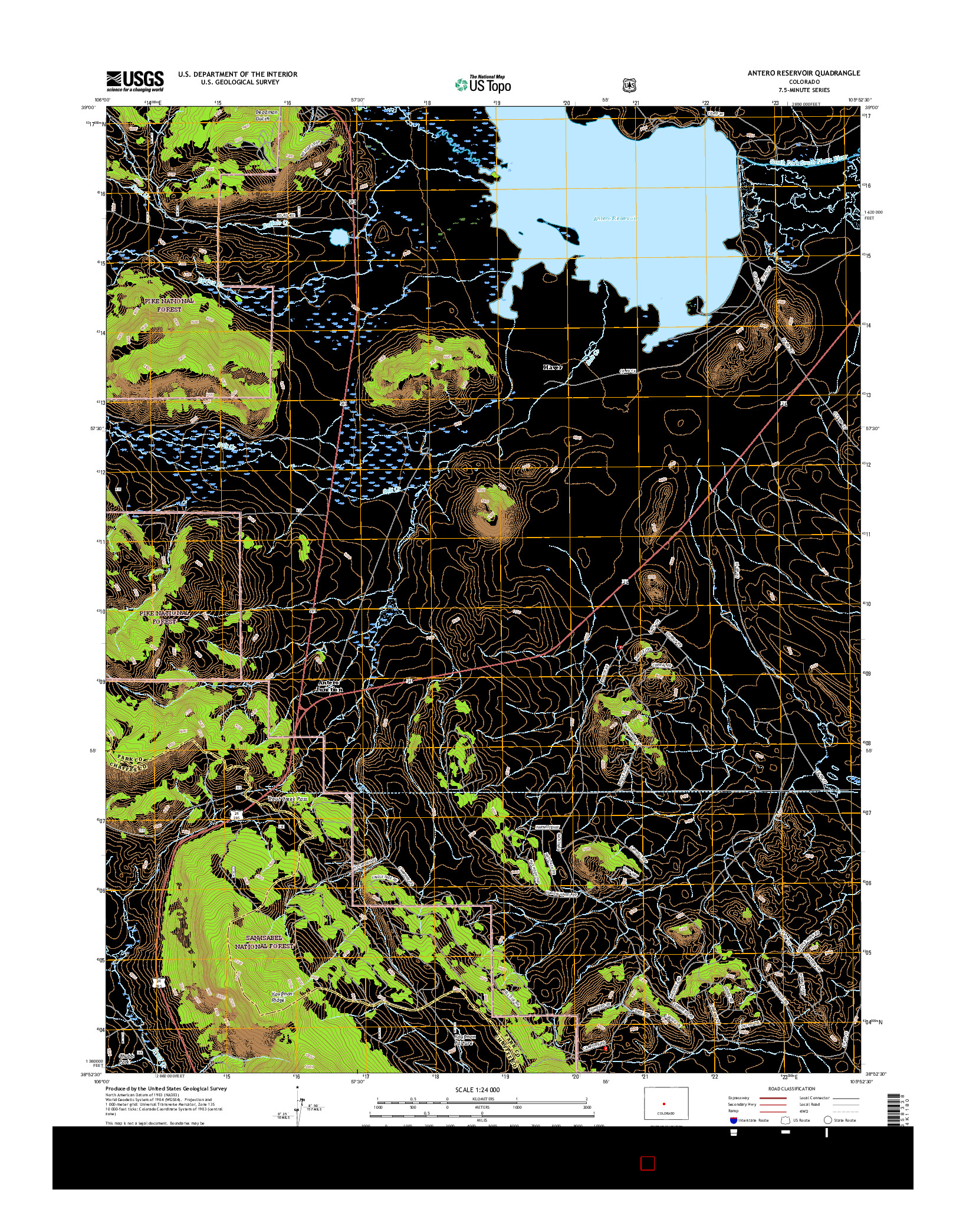 USGS US TOPO 7.5-MINUTE MAP FOR ANTERO RESERVOIR, CO 2016