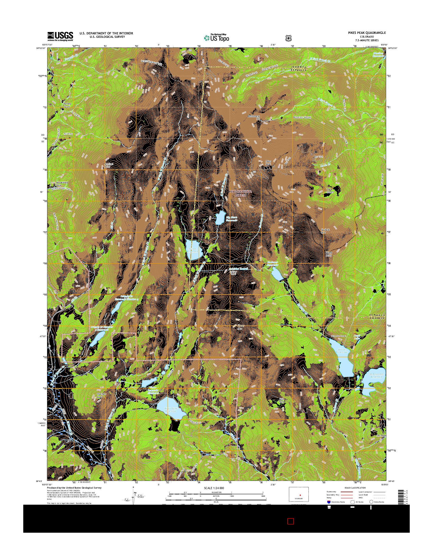 USGS US TOPO 7.5-MINUTE MAP FOR PIKES PEAK, CO 2016