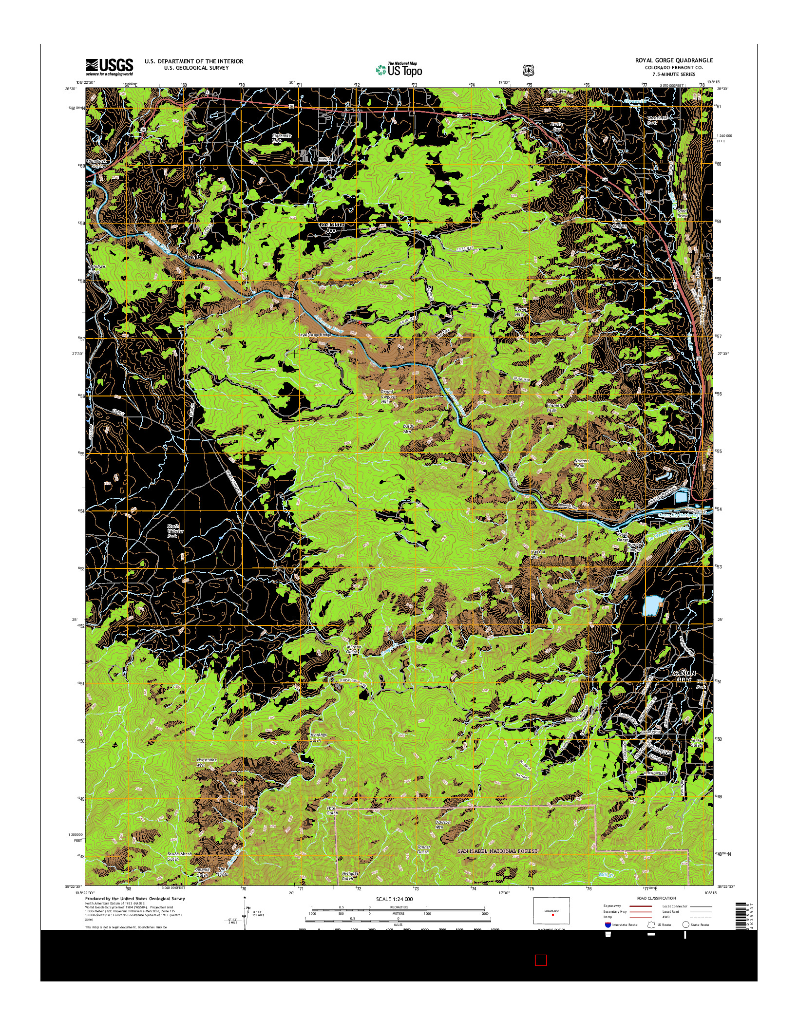 USGS US TOPO 7.5-MINUTE MAP FOR ROYAL GORGE, CO 2016