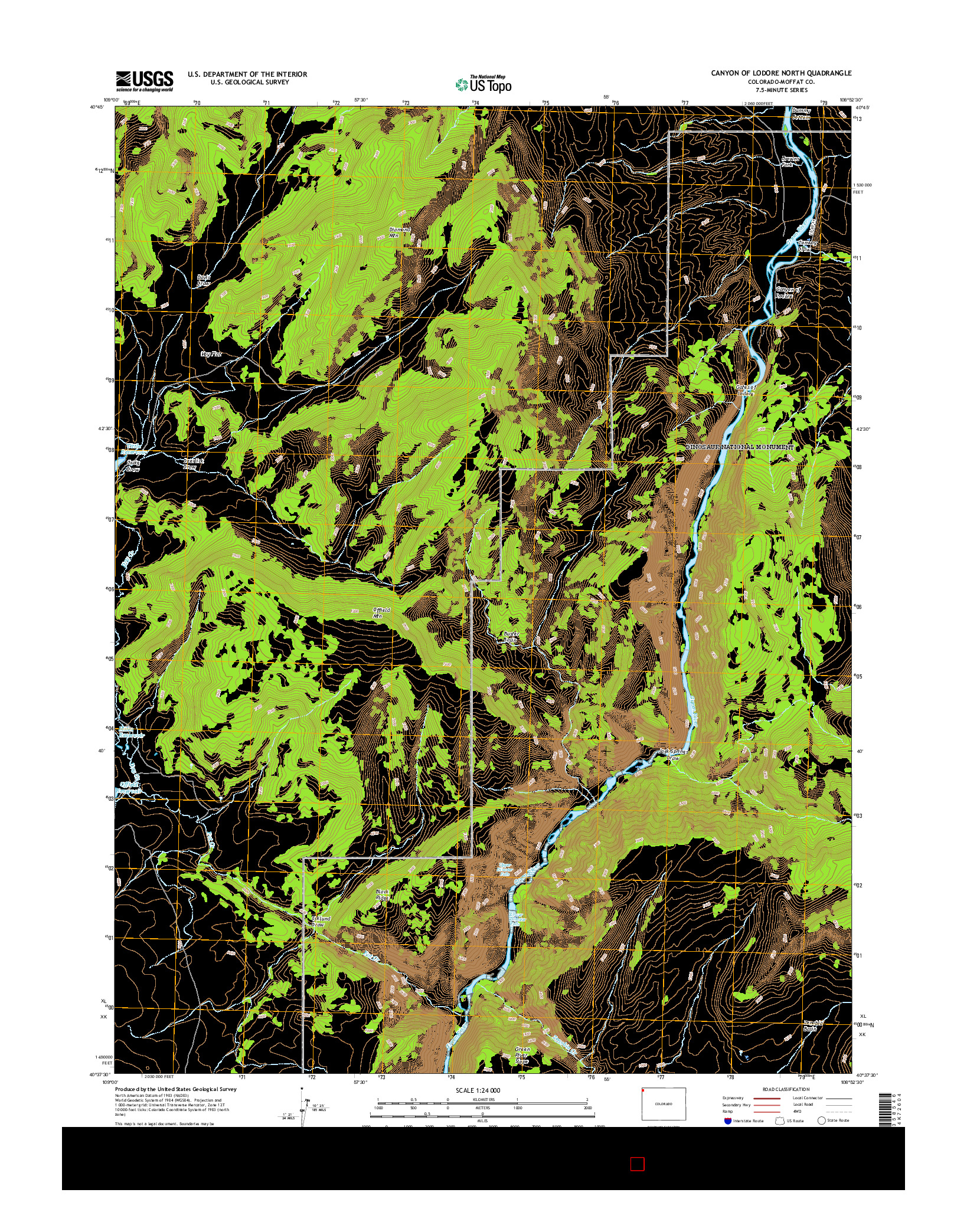 USGS US TOPO 7.5-MINUTE MAP FOR CANYON OF LODORE NORTH, CO 2016