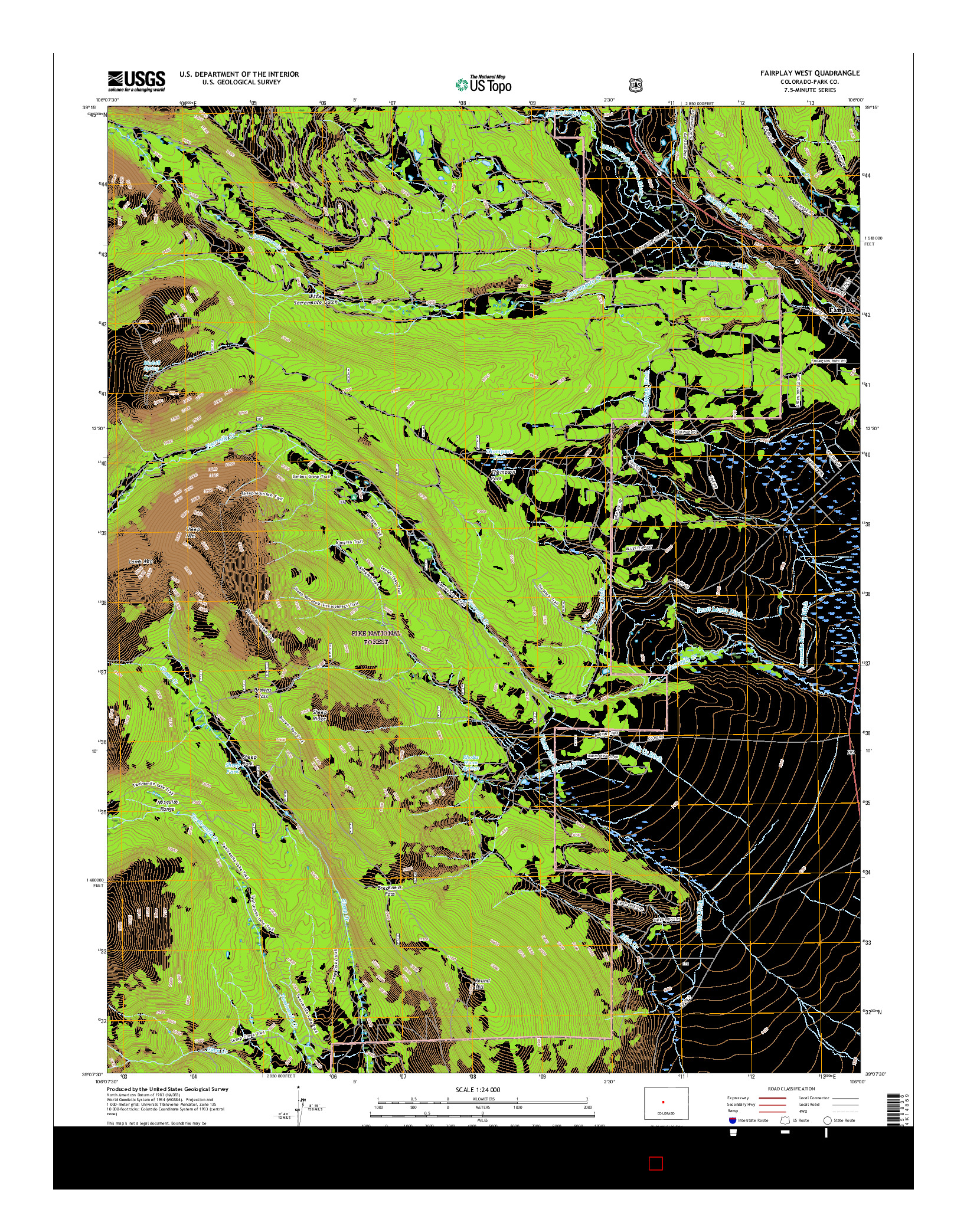 USGS US TOPO 7.5-MINUTE MAP FOR FAIRPLAY WEST, CO 2016