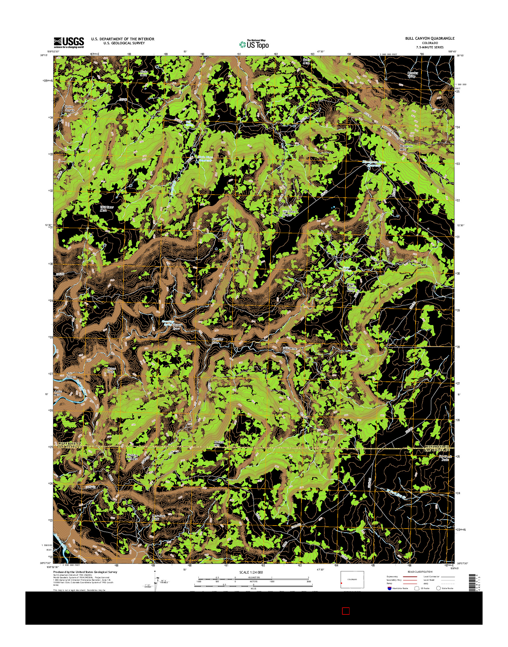 USGS US TOPO 7.5-MINUTE MAP FOR BULL CANYON, CO 2016