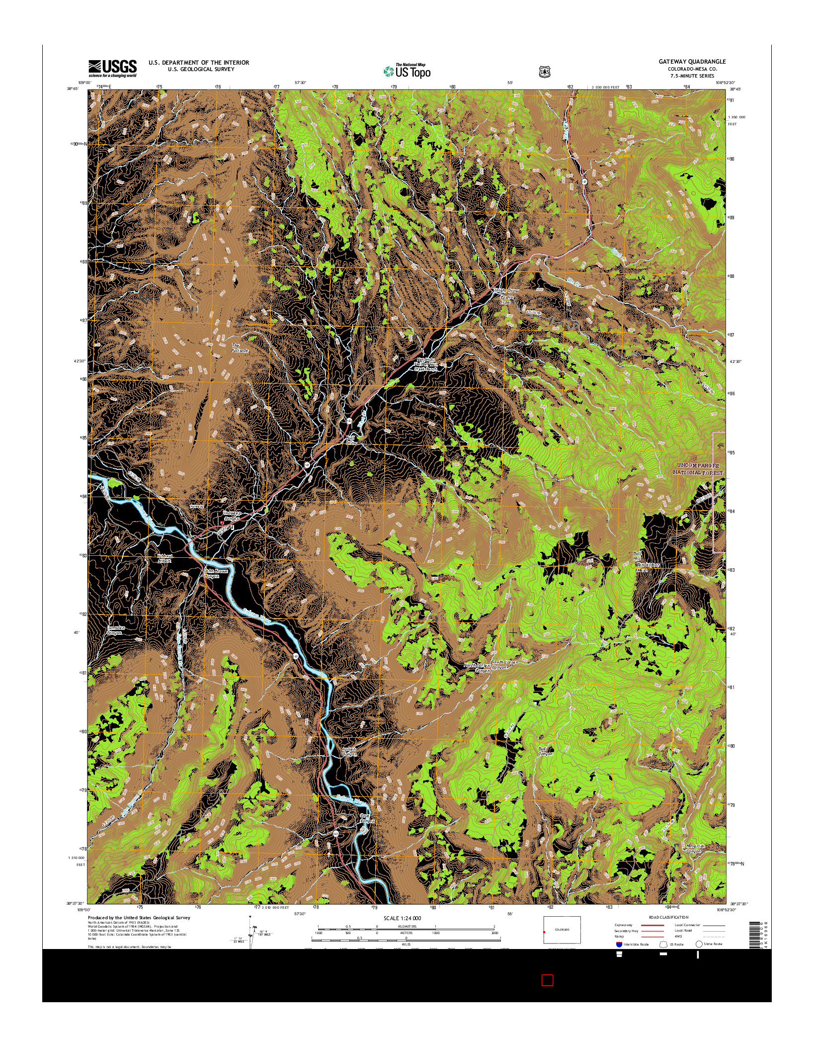 USGS US TOPO 7.5-MINUTE MAP FOR GATEWAY, CO 2016