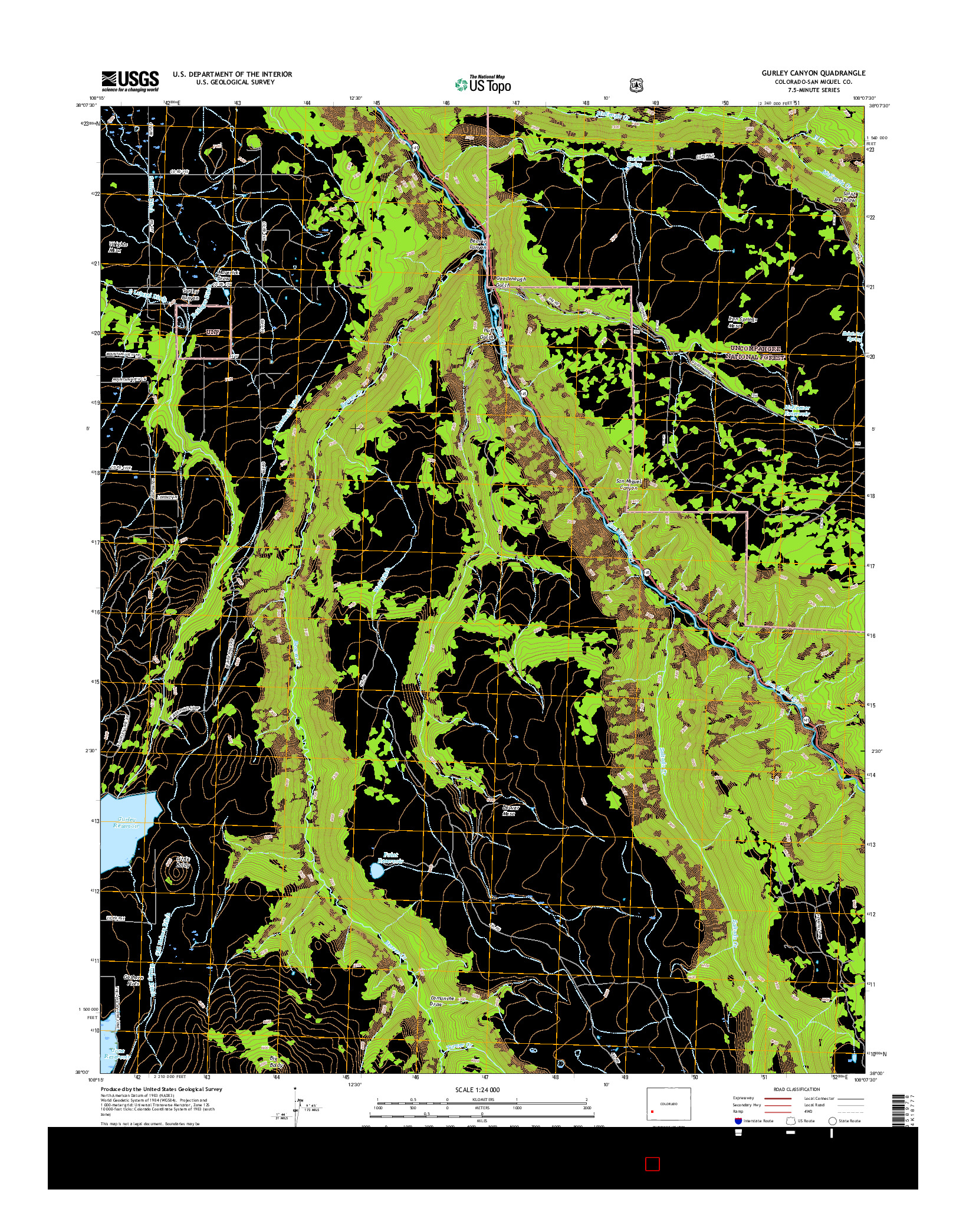 USGS US TOPO 7.5-MINUTE MAP FOR GURLEY CANYON, CO 2016