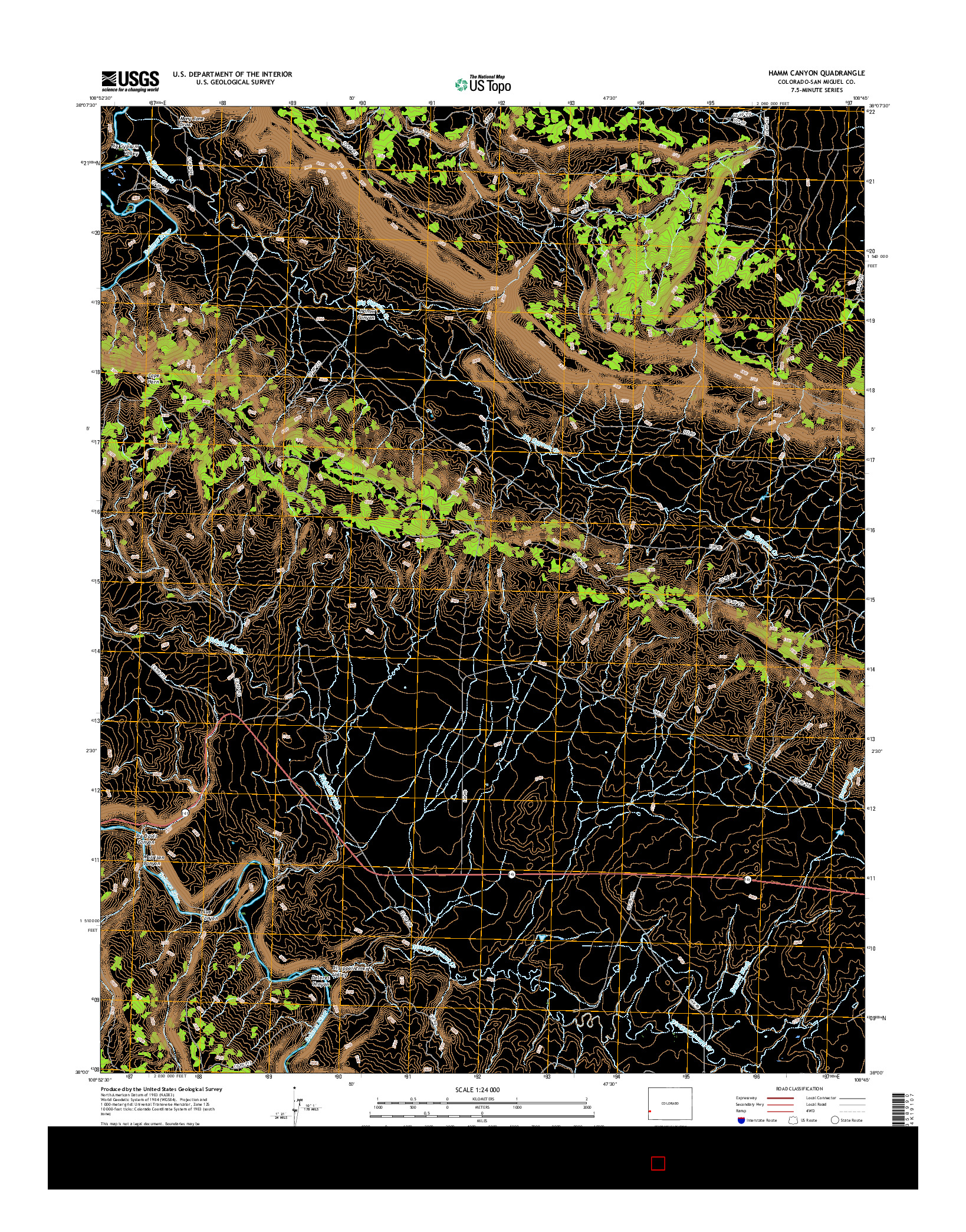 USGS US TOPO 7.5-MINUTE MAP FOR HAMM CANYON, CO 2016