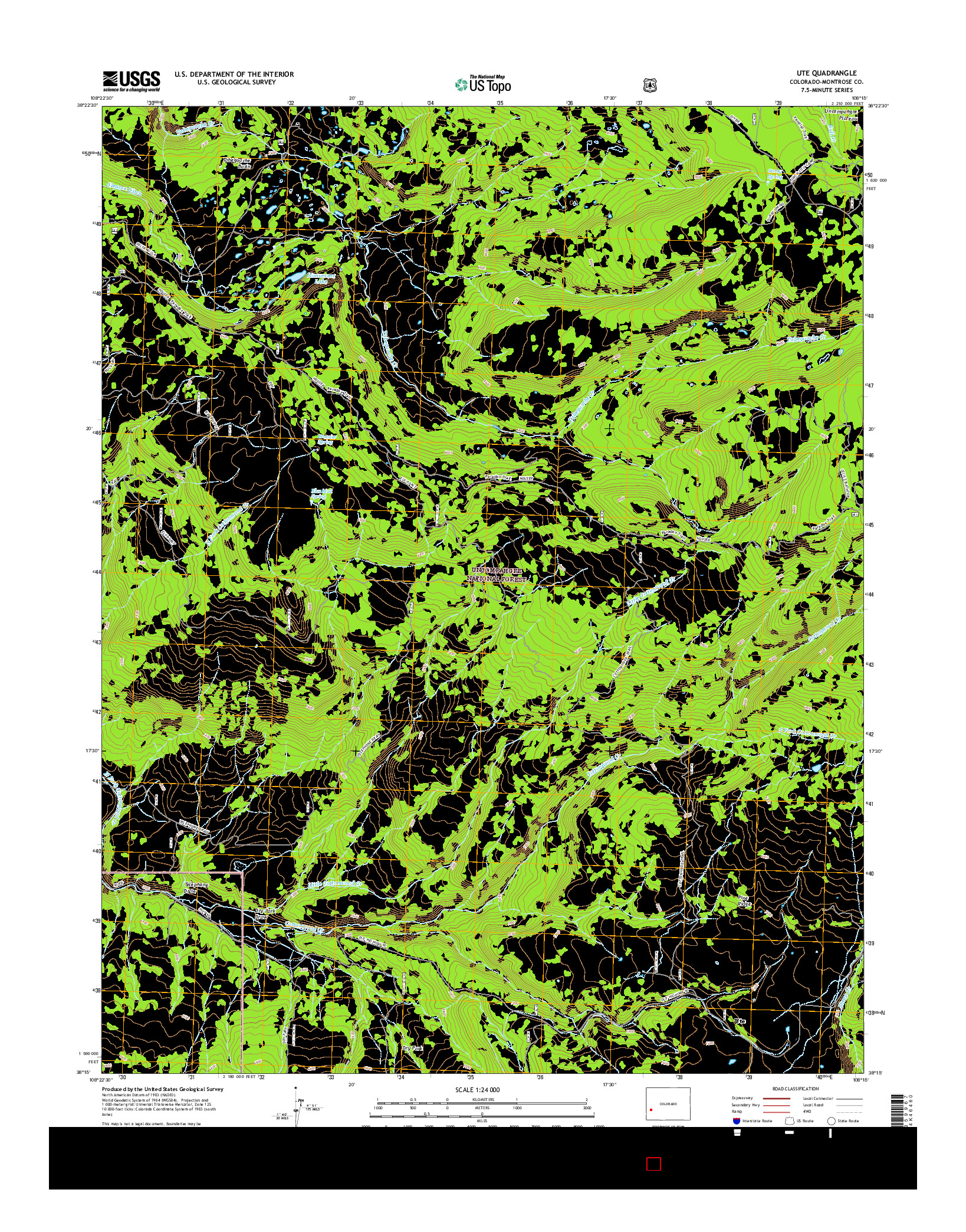 USGS US TOPO 7.5-MINUTE MAP FOR UTE, CO 2016