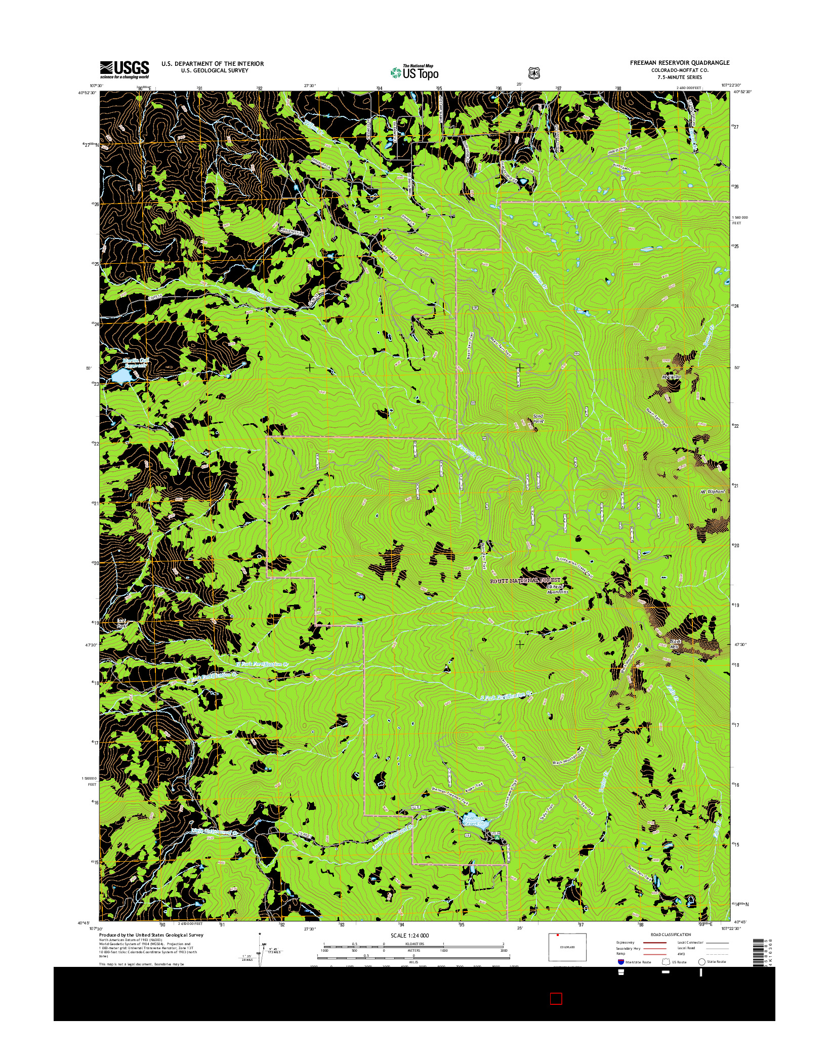 USGS US TOPO 7.5-MINUTE MAP FOR FREEMAN RESERVOIR, CO 2016