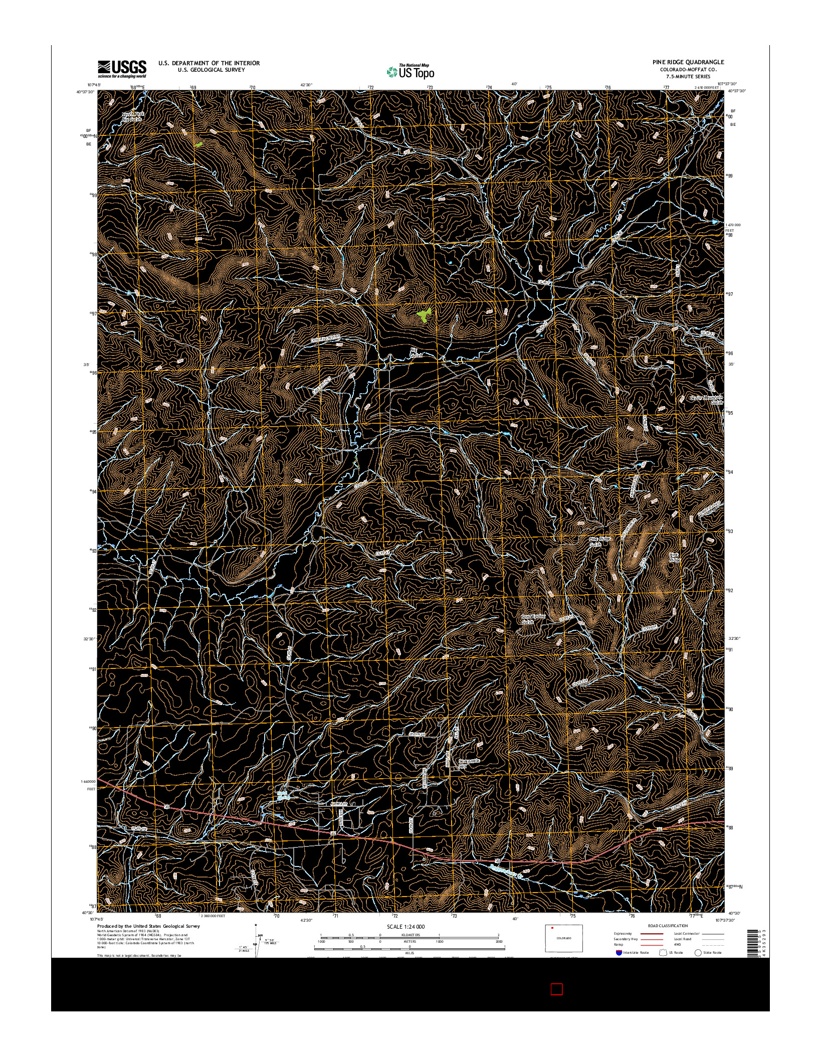 USGS US TOPO 7.5-MINUTE MAP FOR PINE RIDGE, CO 2016