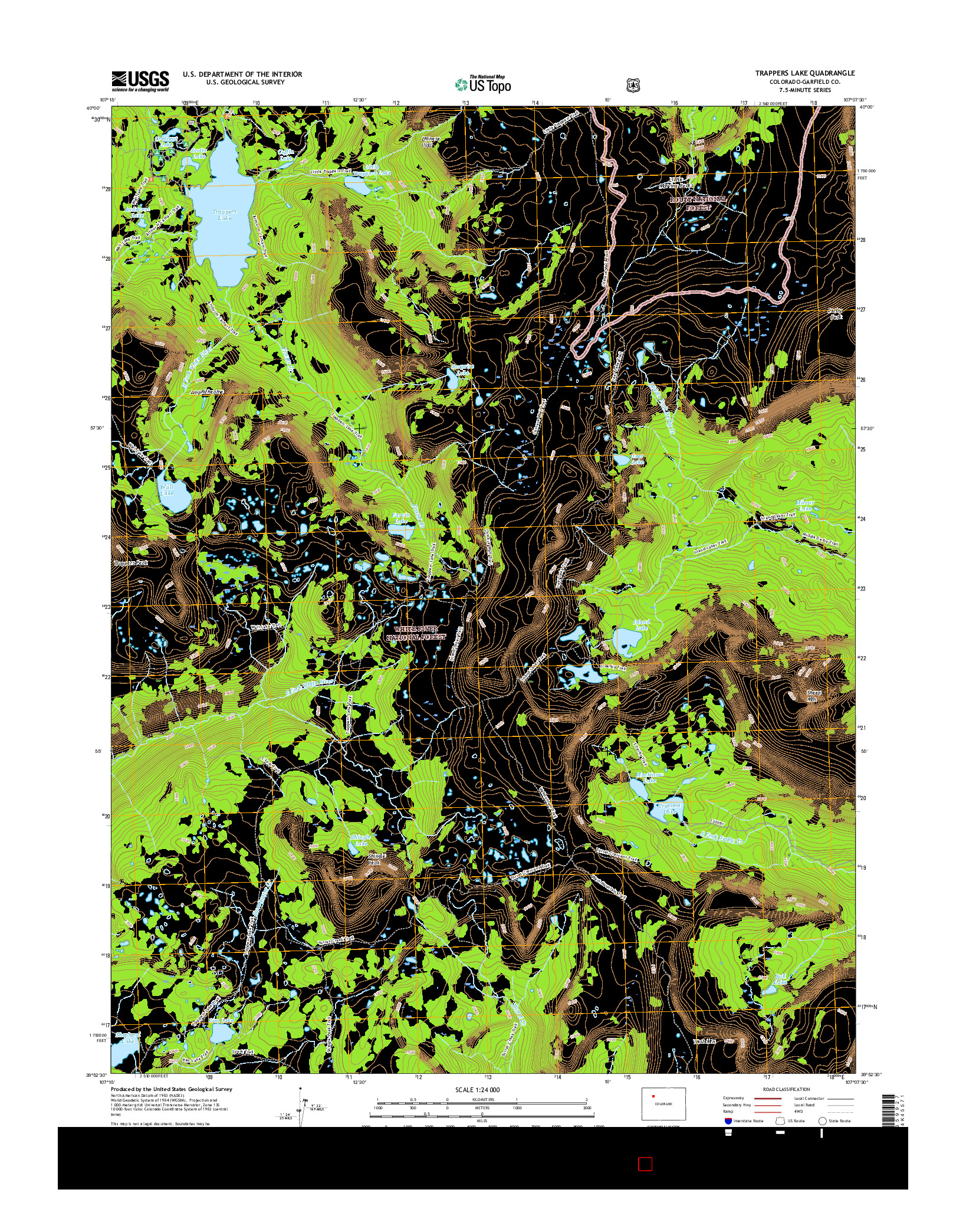 USGS US TOPO 7.5-MINUTE MAP FOR TRAPPERS LAKE, CO 2016