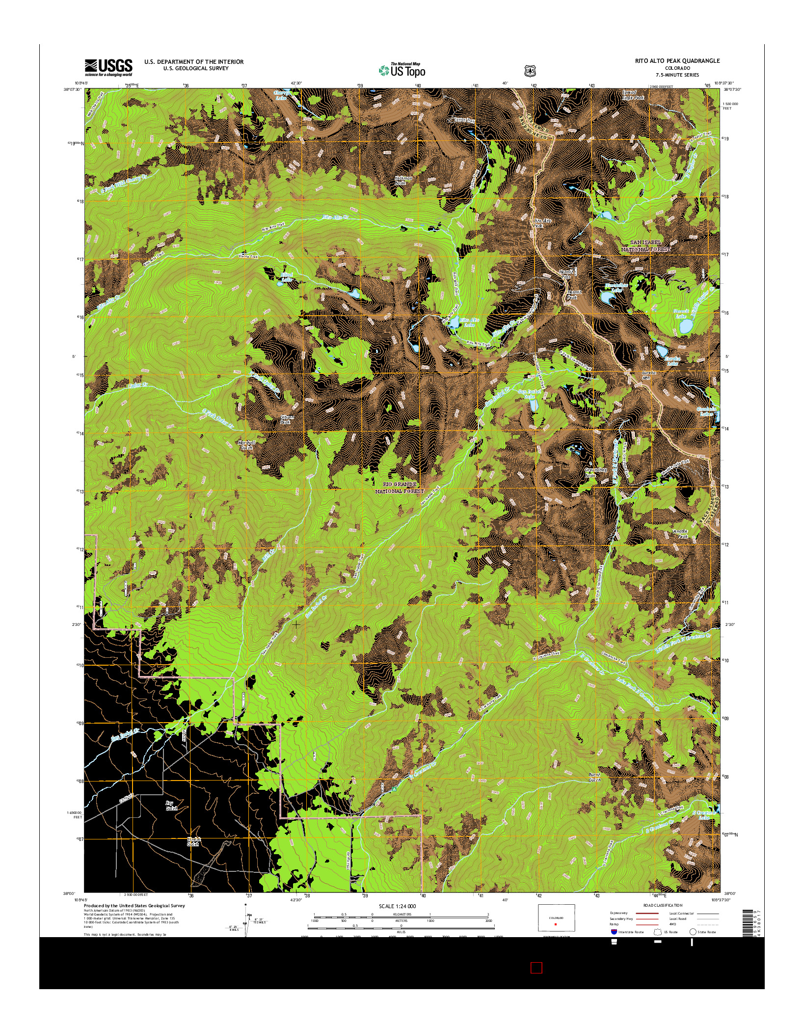 USGS US TOPO 7.5-MINUTE MAP FOR RITO ALTO PEAK, CO 2016