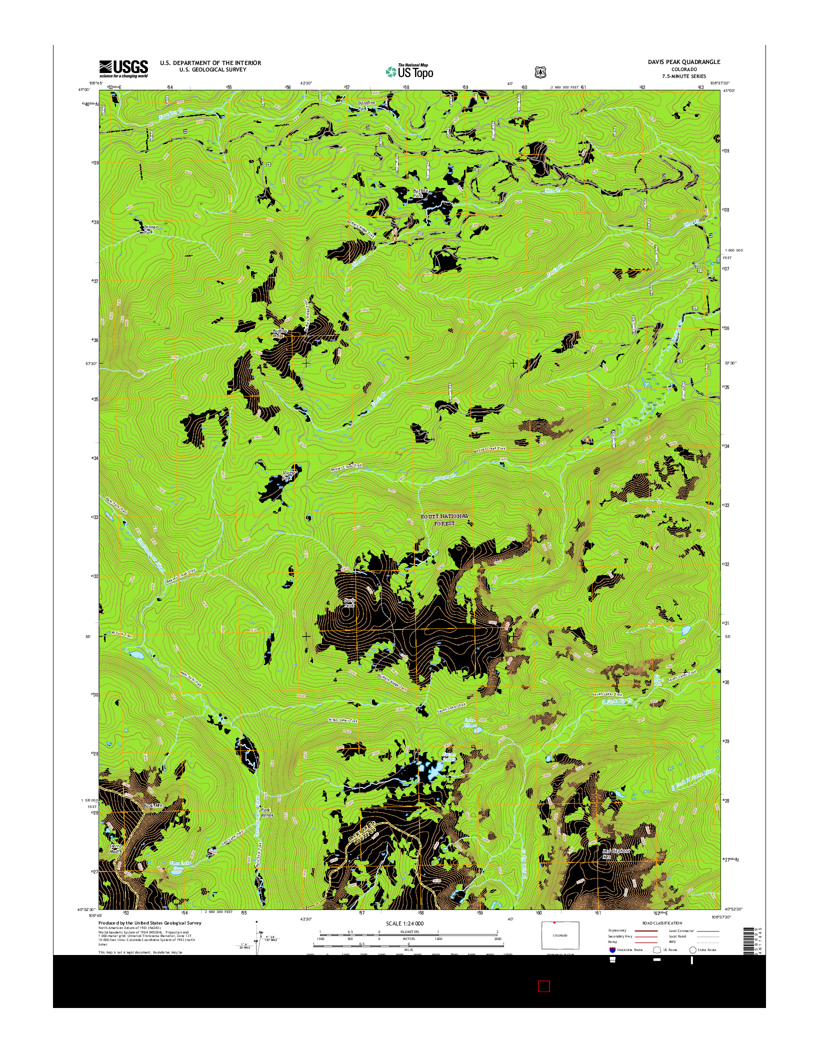 USGS US TOPO 7.5-MINUTE MAP FOR DAVIS PEAK, CO 2016