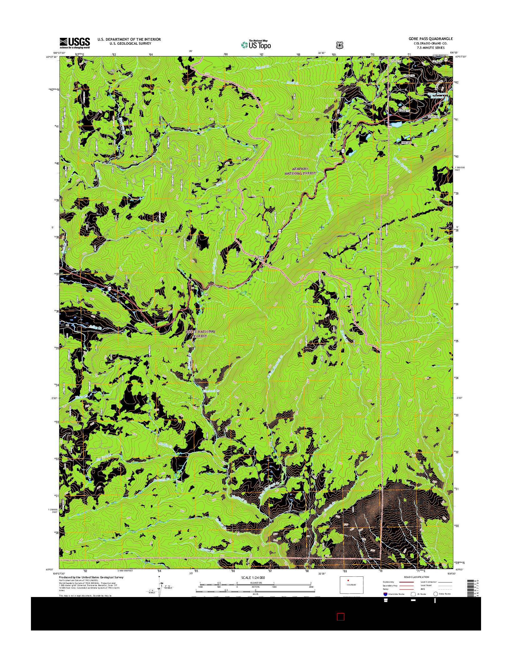 USGS US TOPO 7.5-MINUTE MAP FOR GORE PASS, CO 2016