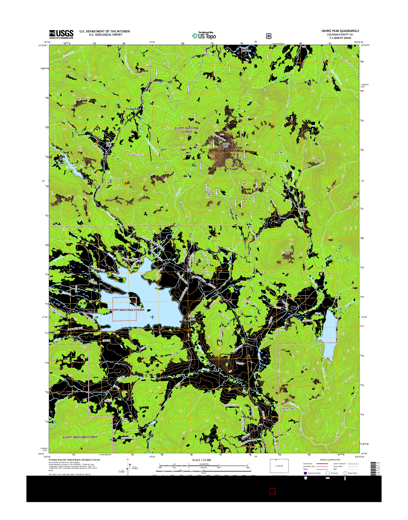 USGS US TOPO 7.5-MINUTE MAP FOR HAHNS PEAK, CO 2016