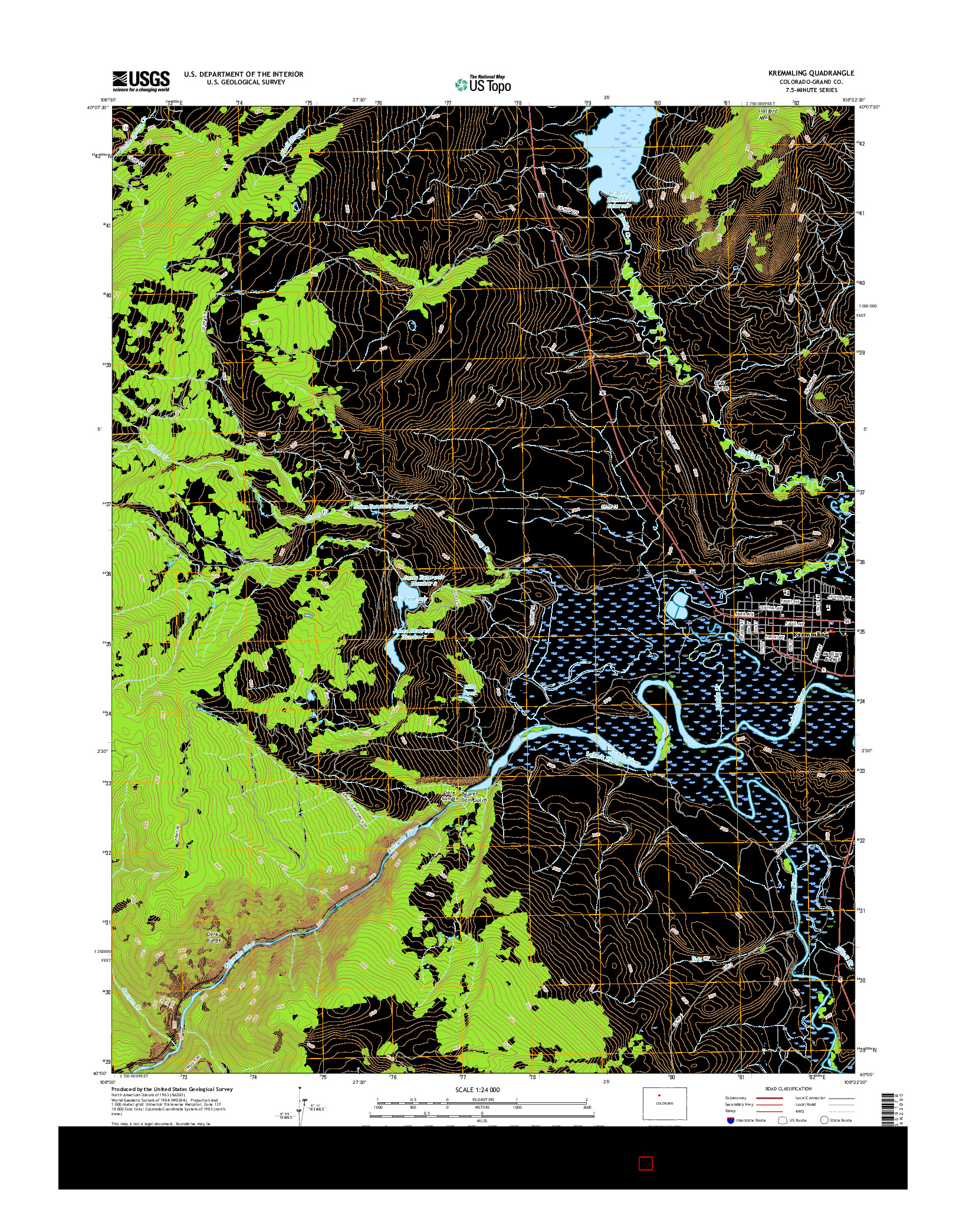 USGS US TOPO 7.5-MINUTE MAP FOR KREMMLING, CO 2016