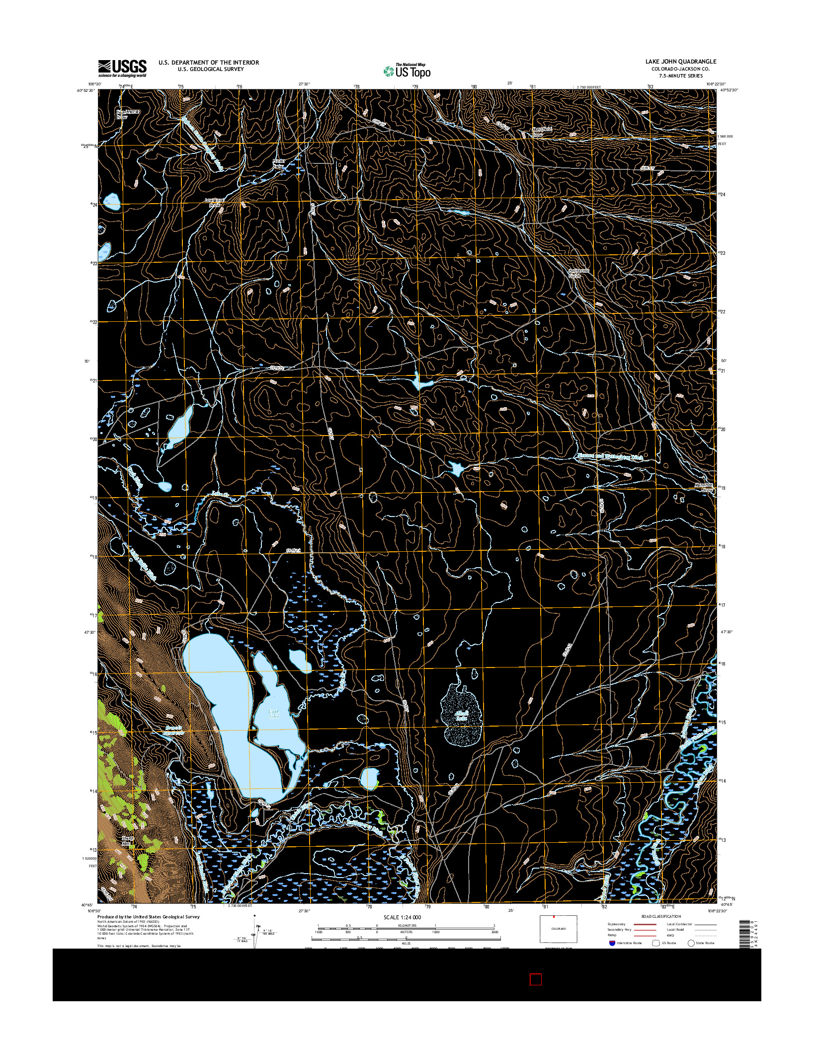 USGS US TOPO 7.5-MINUTE MAP FOR LAKE JOHN, CO 2016